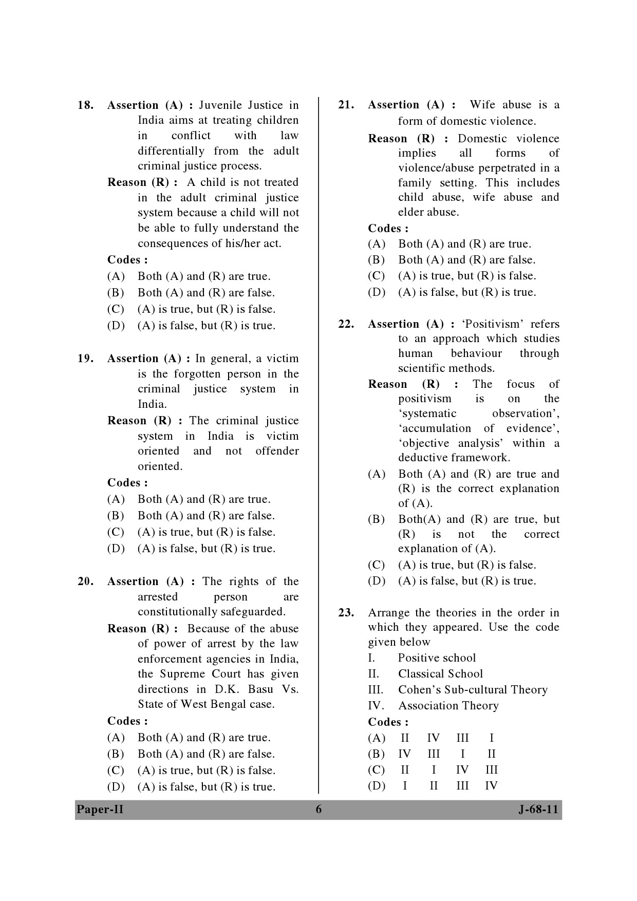 UGC NET Criminology Question Paper II June 2011 6