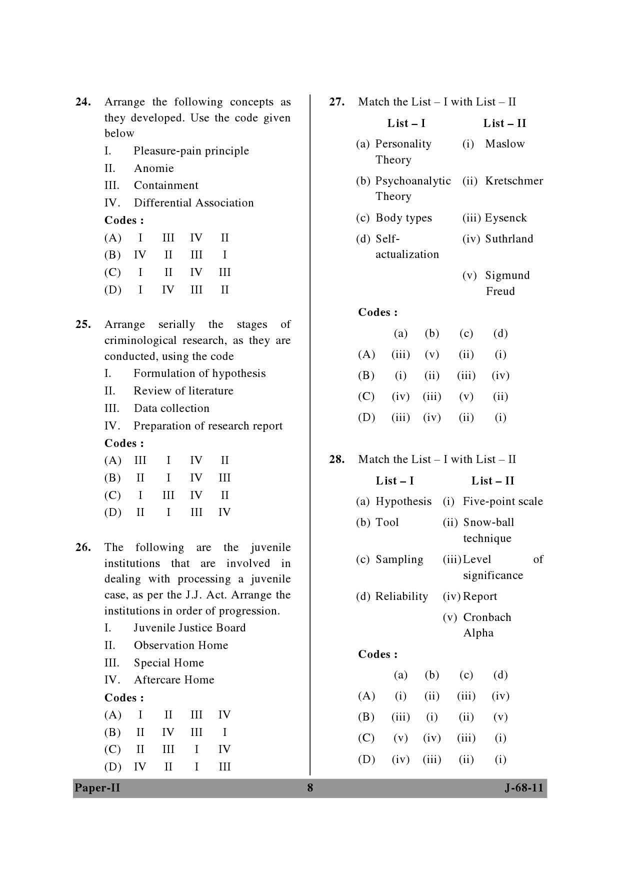 UGC NET Criminology Question Paper II June 2011 8