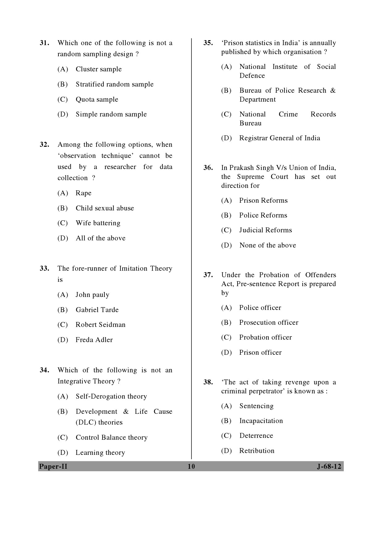 UGC NET Criminology Question Paper II June 2012 10