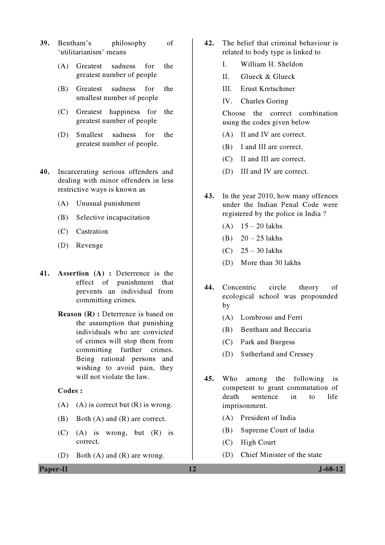 UGC NET Criminology Question Paper II June 2012 12