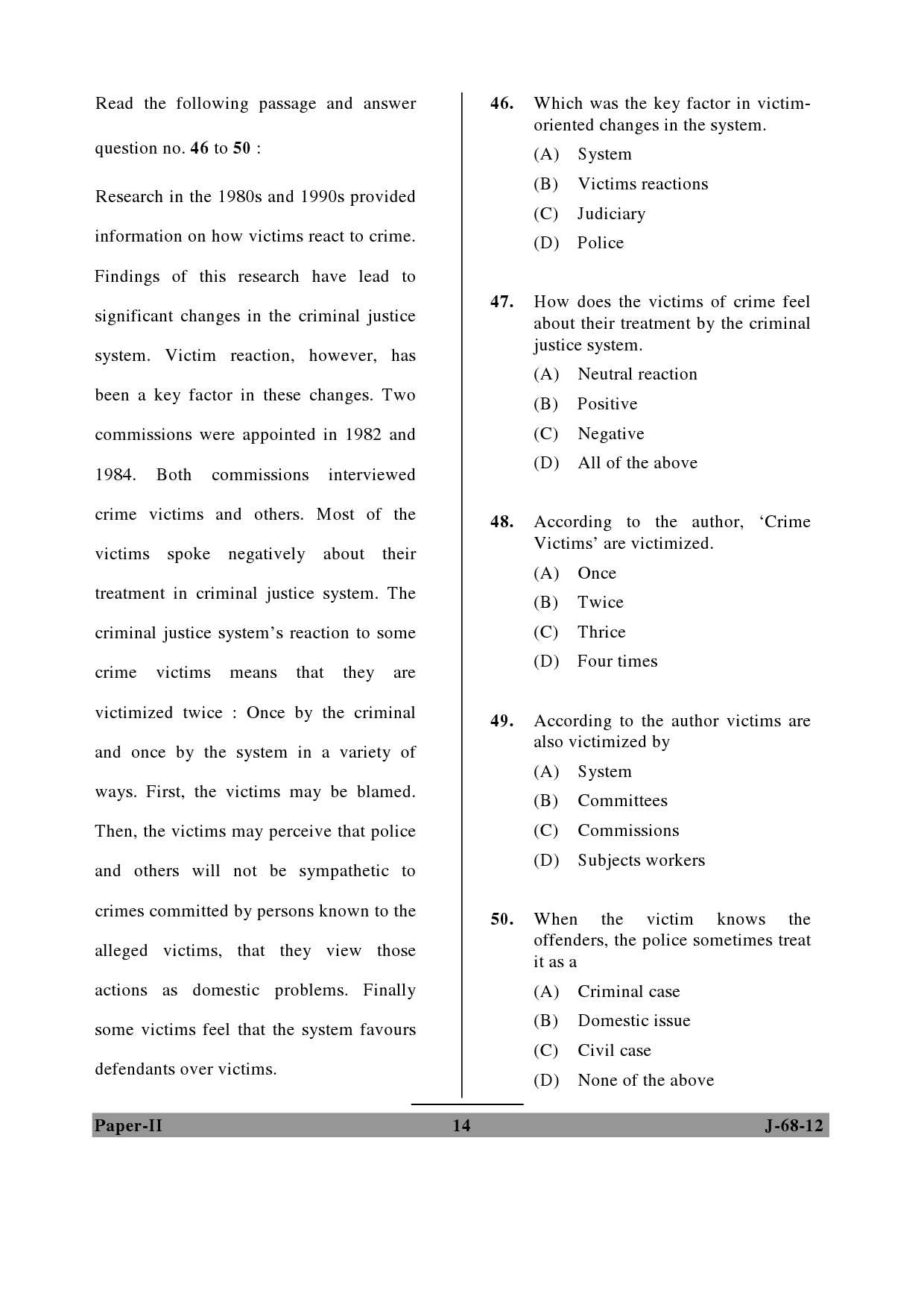 UGC NET Criminology Question Paper II June 2012 14