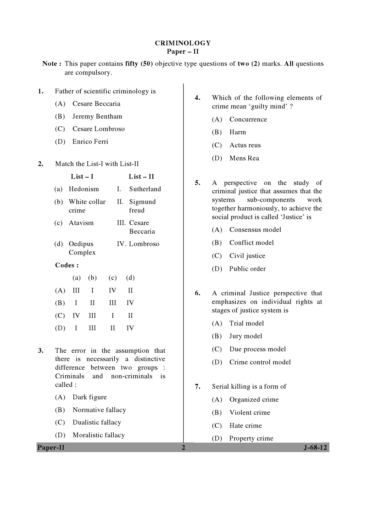 UGC NET Criminology Question Paper II June 2012 2