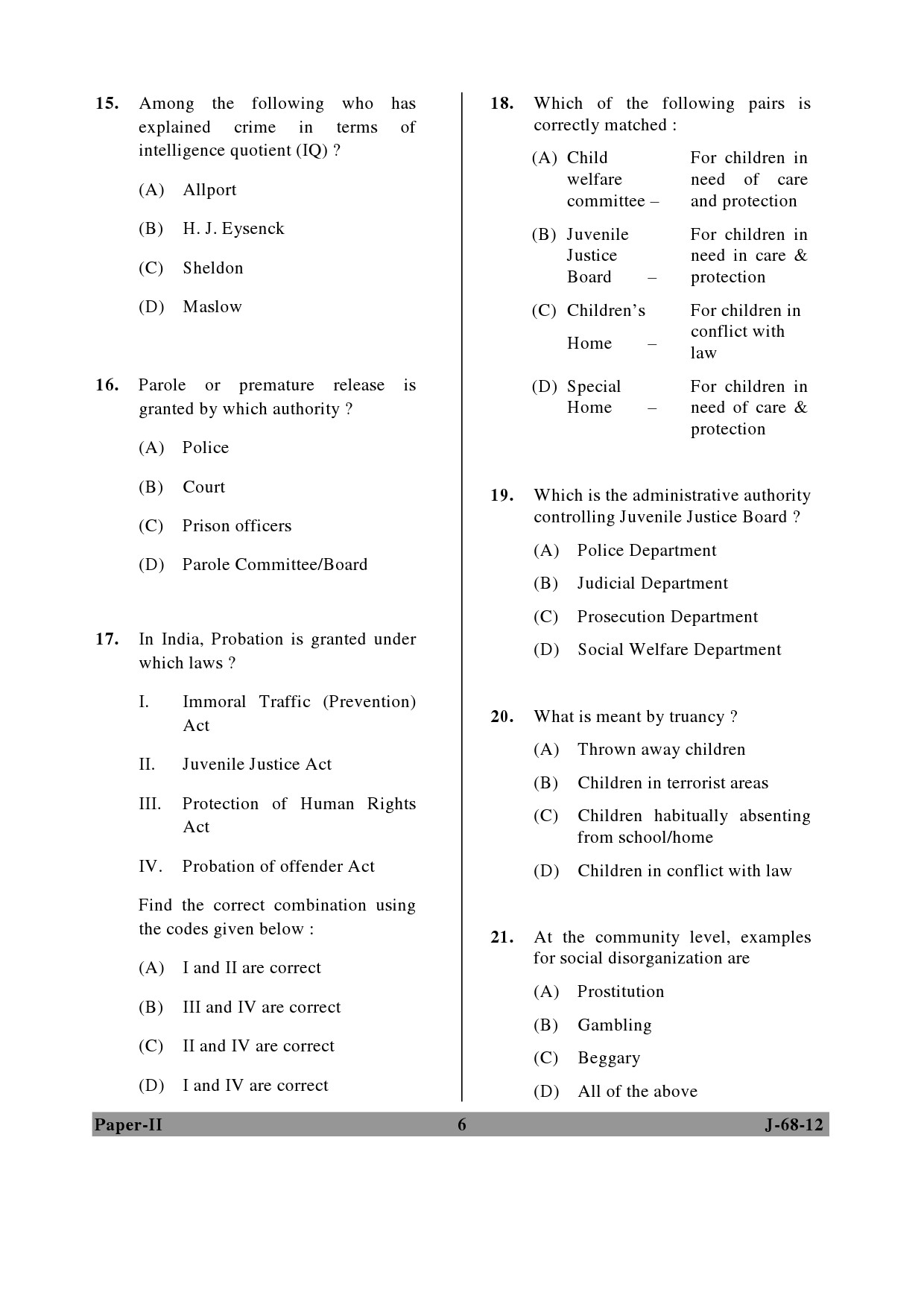 UGC NET Criminology Question Paper II June 2012 6