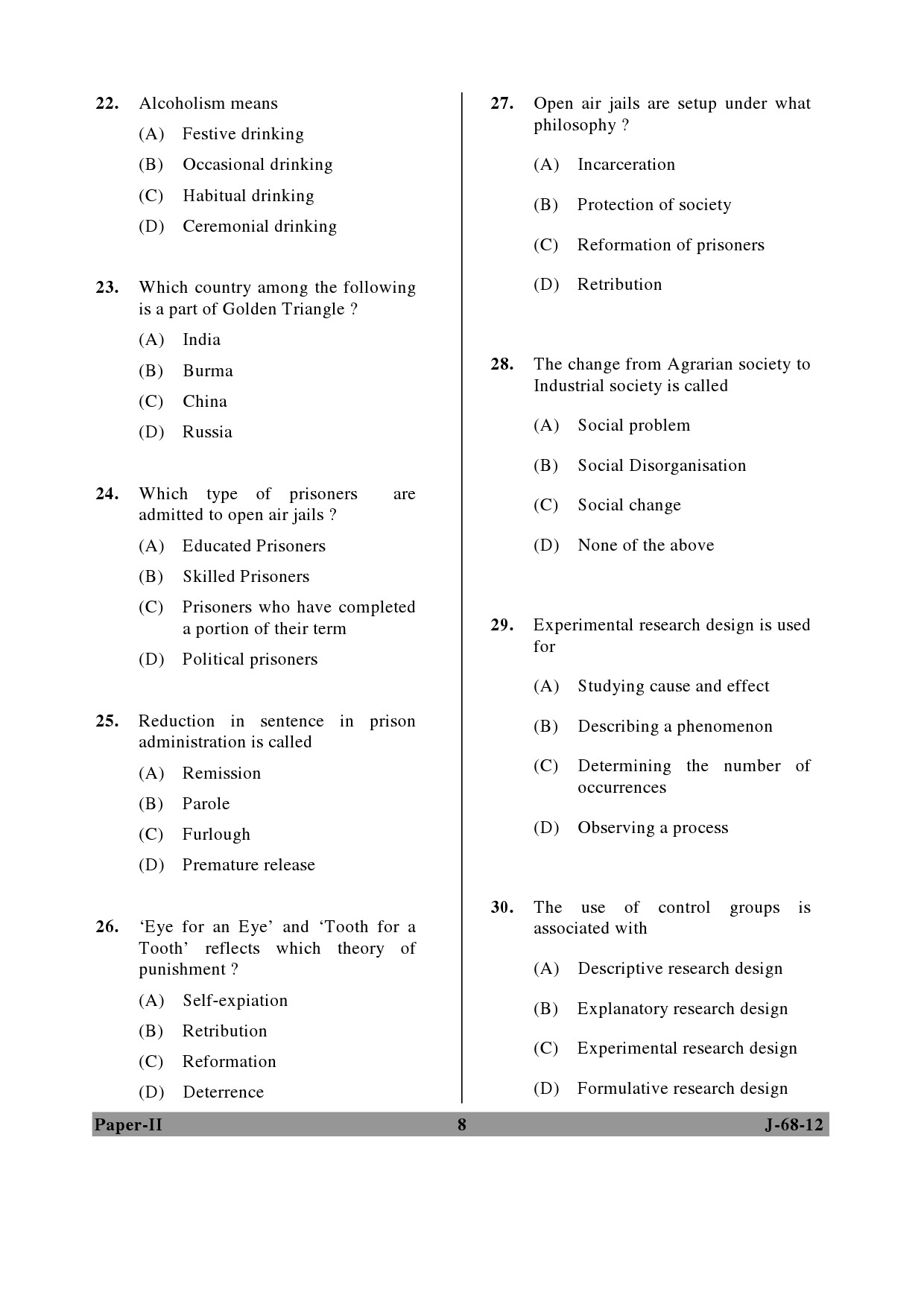 UGC NET Criminology Question Paper II June 2012 8