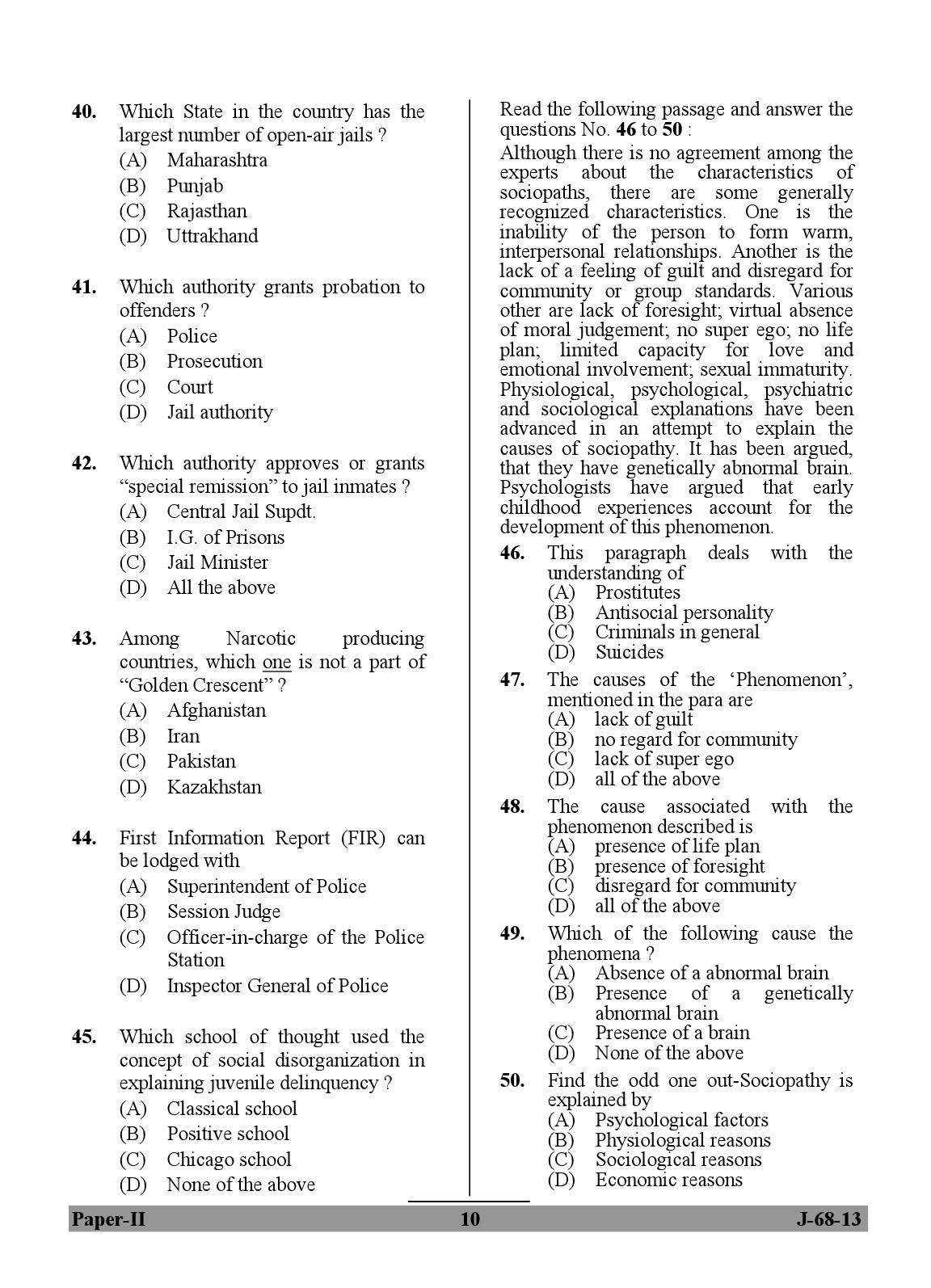 UGC NET Criminology Question Paper II June 2013 10