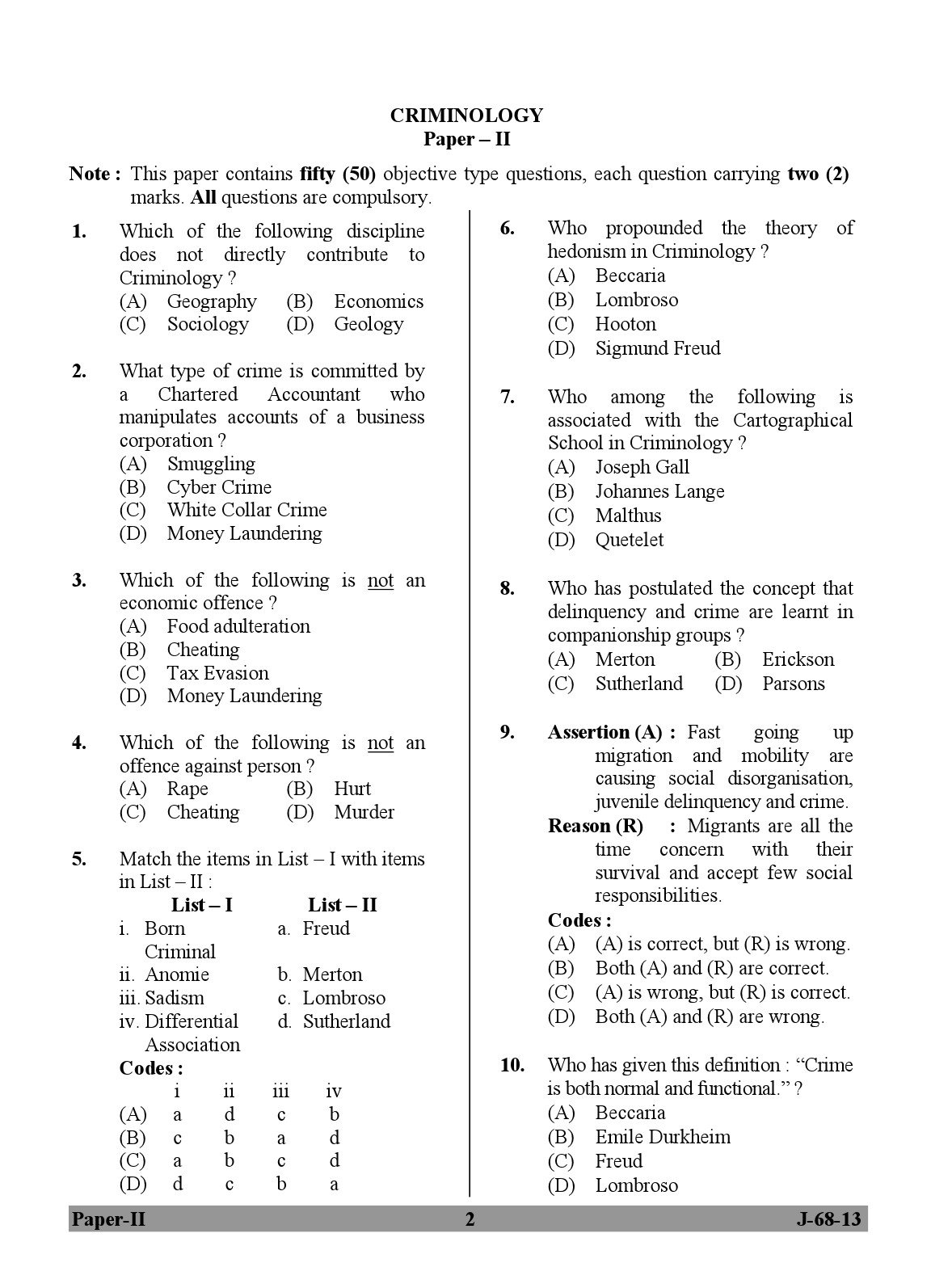 UGC NET Criminology Question Paper II June 2013 2