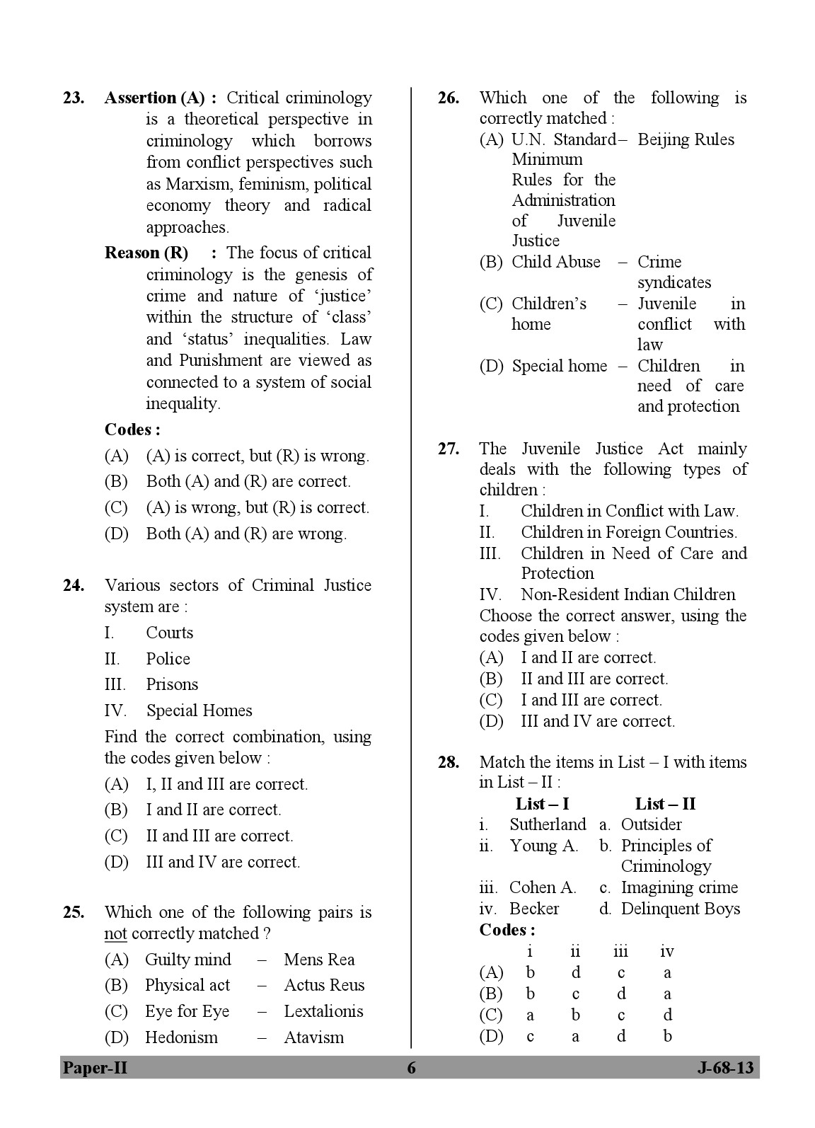 UGC NET Criminology Question Paper II June 2013 6