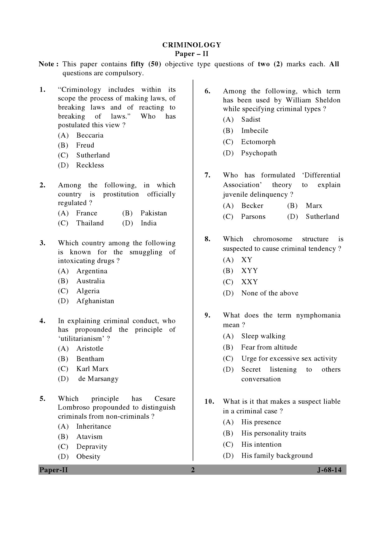 UGC NET Criminology Question Paper II June 2014 2