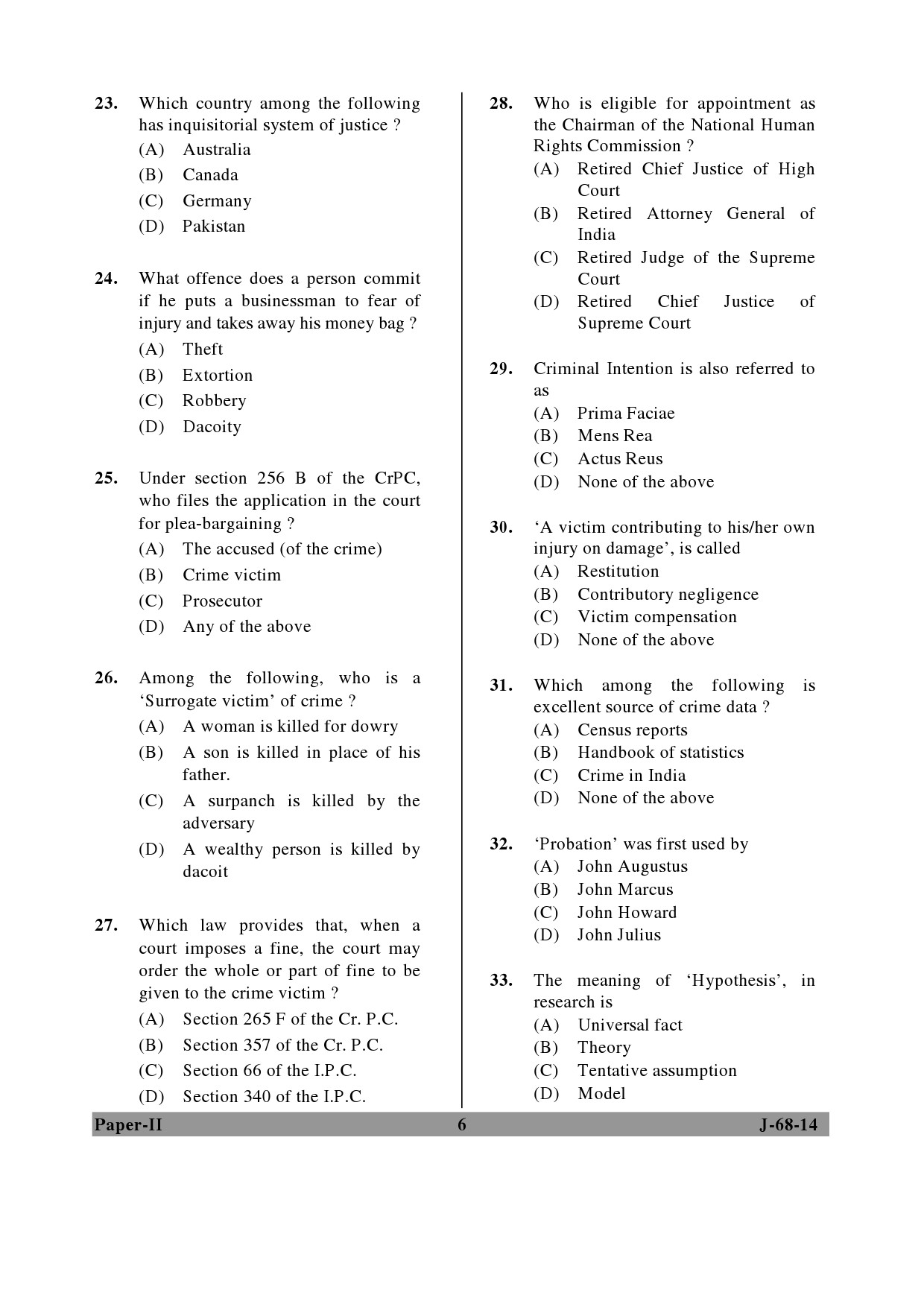 UGC NET Criminology Question Paper II June 2014 6