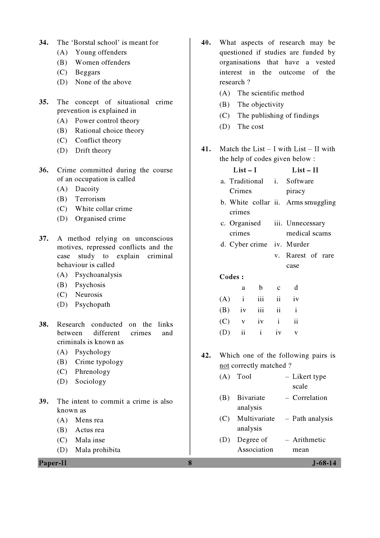 UGC NET Criminology Question Paper II June 2014 8