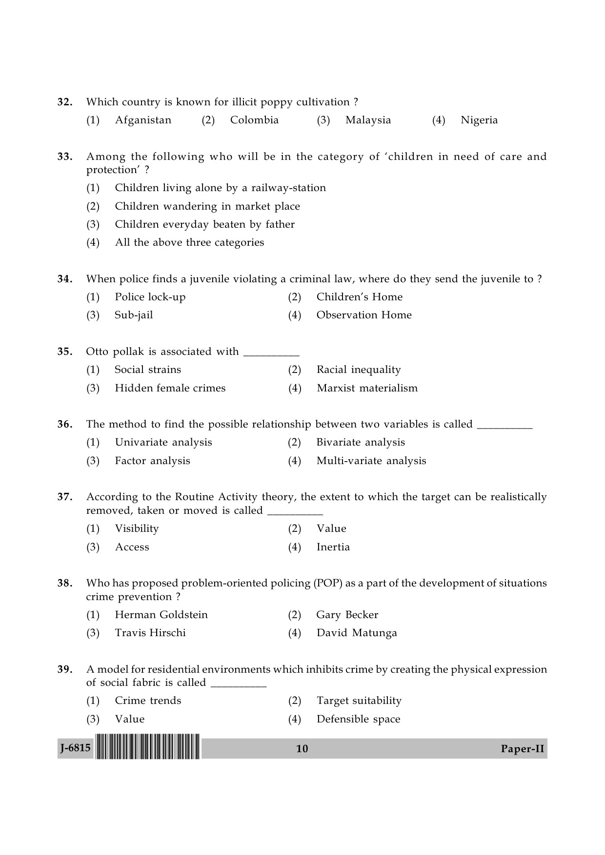 UGC NET Criminology Question Paper II June 2015 10