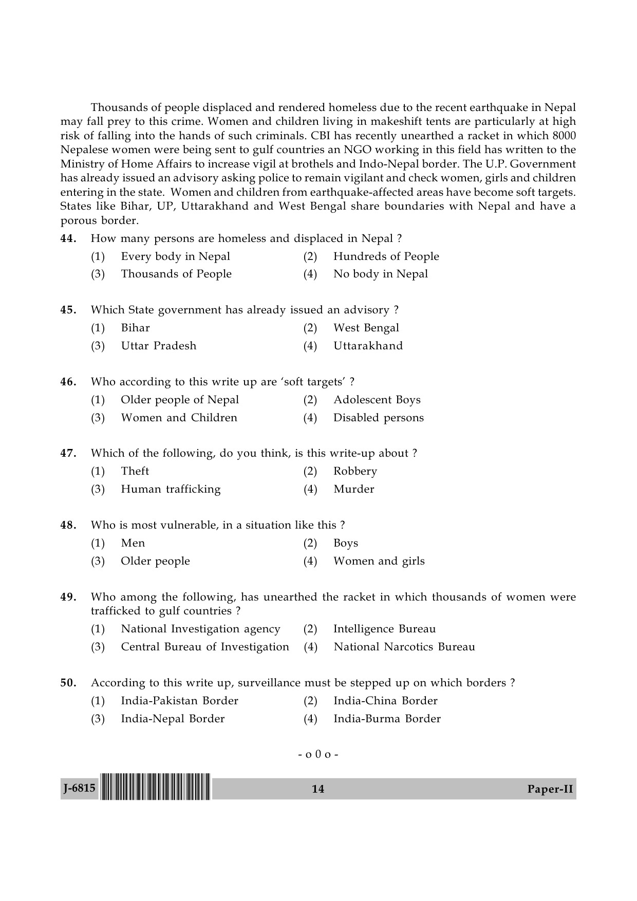 UGC NET Criminology Question Paper II June 2015 14