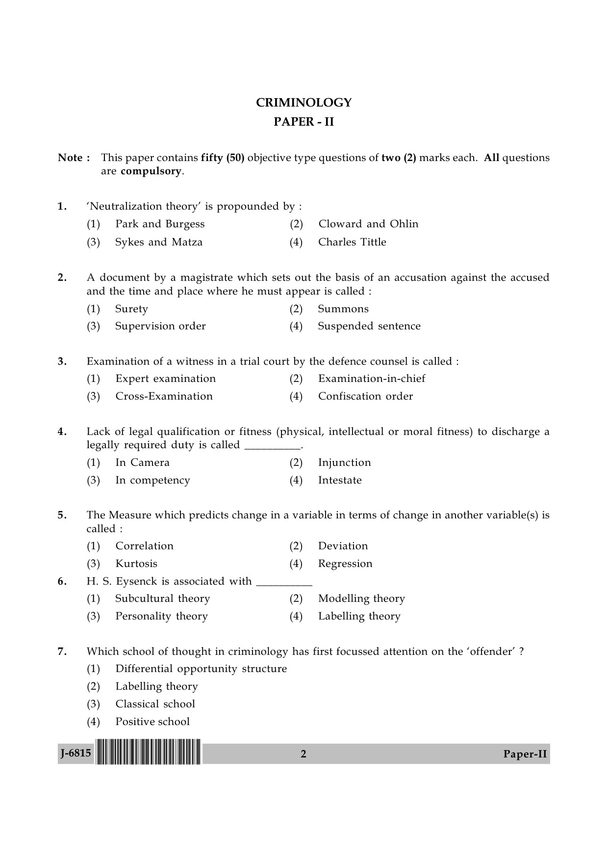 UGC NET Criminology Question Paper II June 2015 2