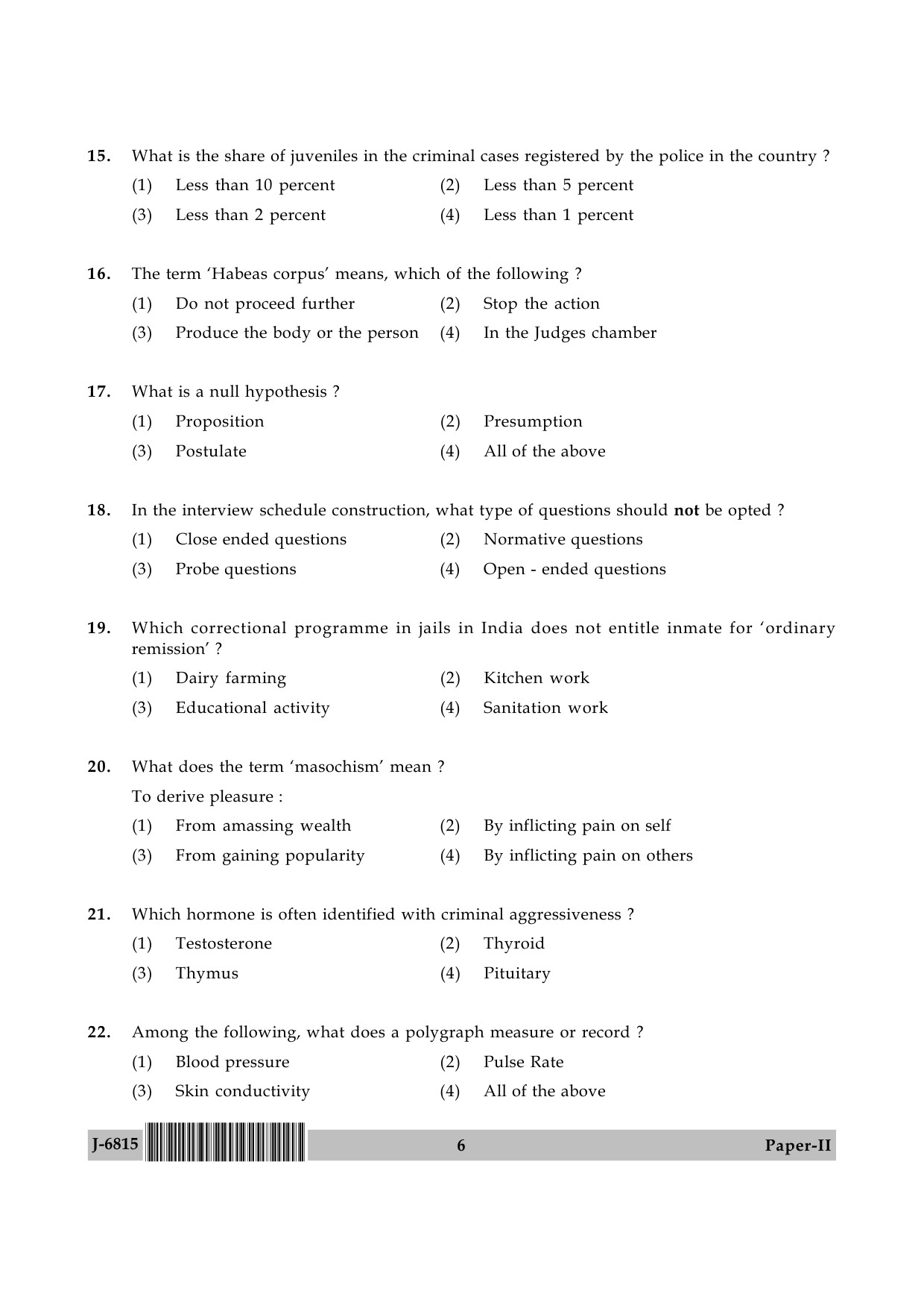 UGC NET Criminology Question Paper II June 2015 6