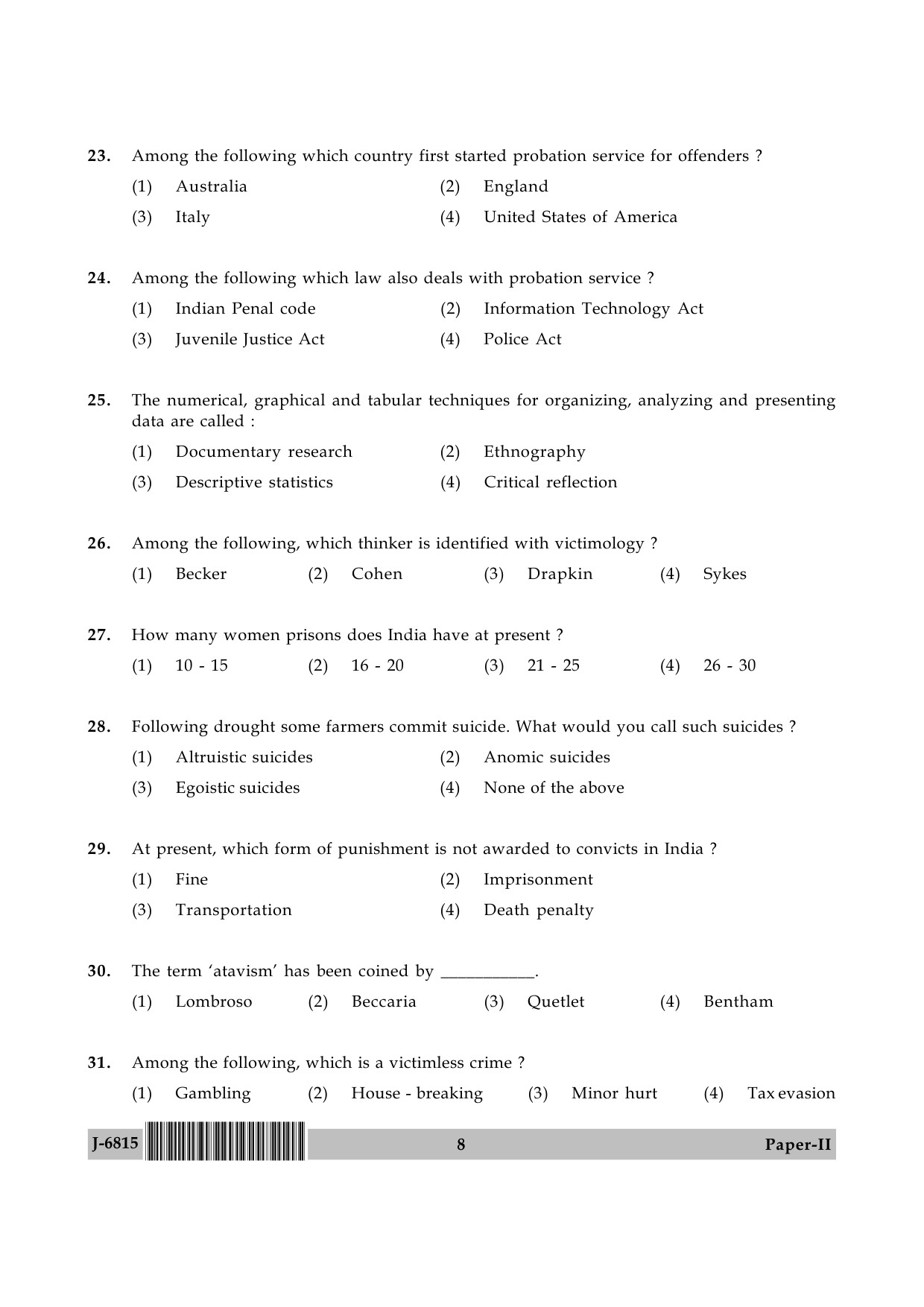 UGC NET Criminology Question Paper II June 2015 8