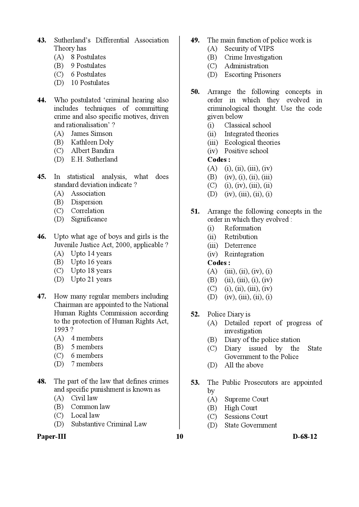 UGC NET Criminology Question Paper III December 2012 10