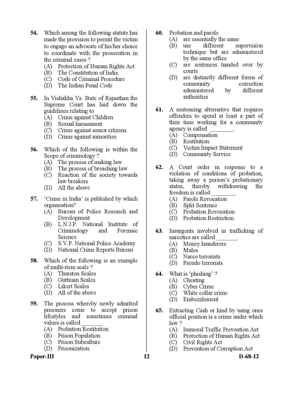 UGC NET Criminology Question Paper III December 2012 12