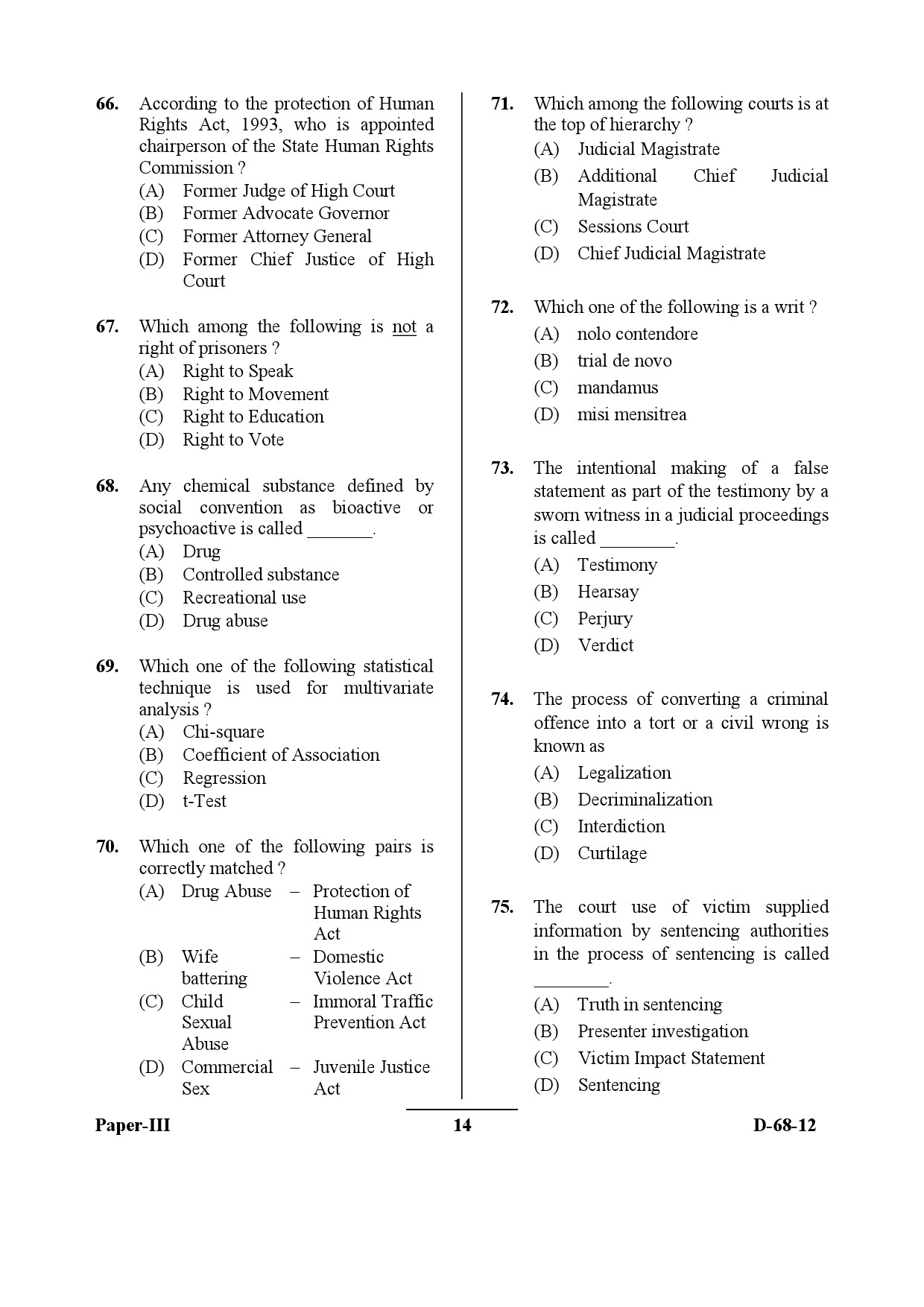 UGC NET Criminology Question Paper III December 2012 14