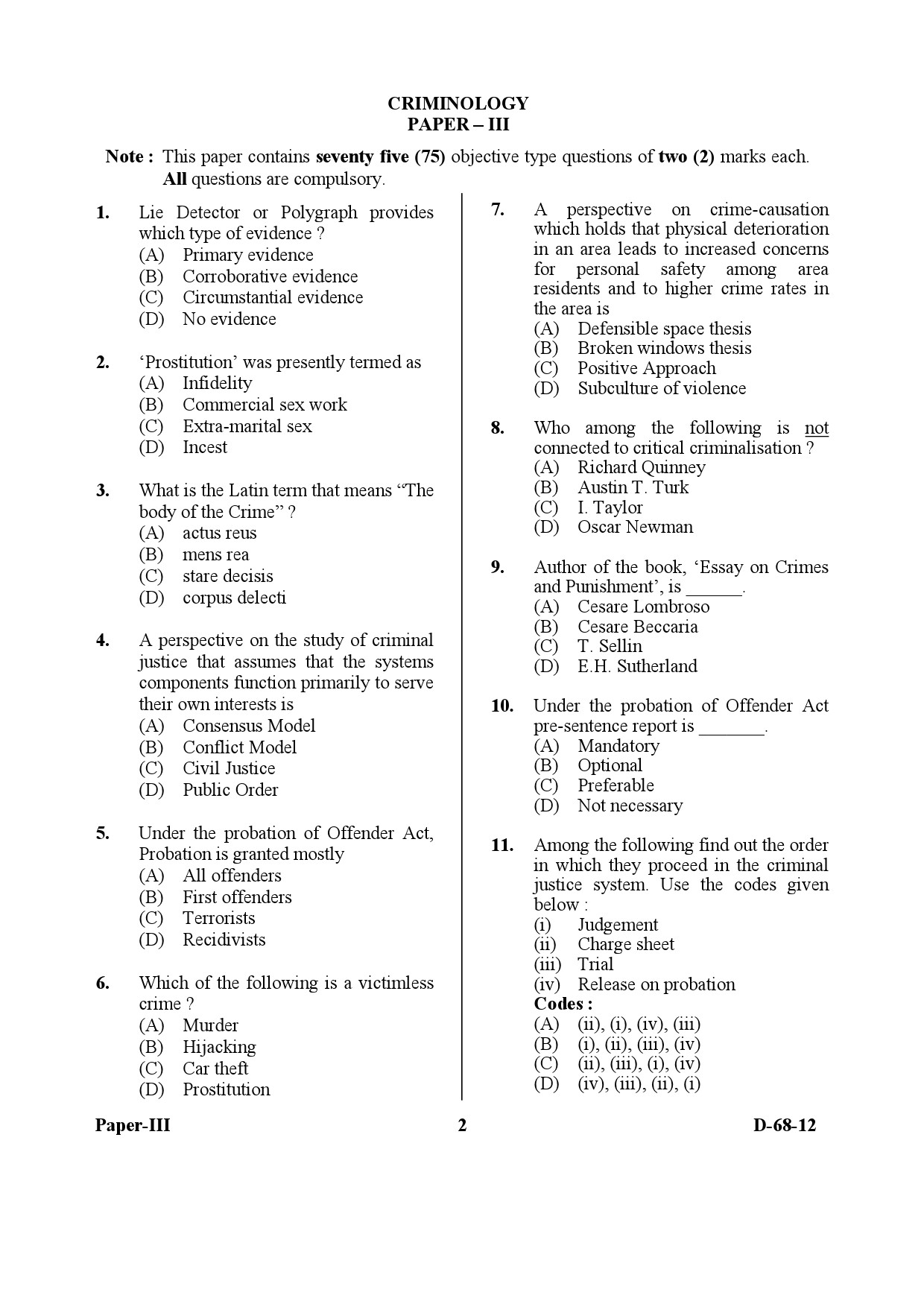 UGC NET Criminology Question Paper III December 2012 2