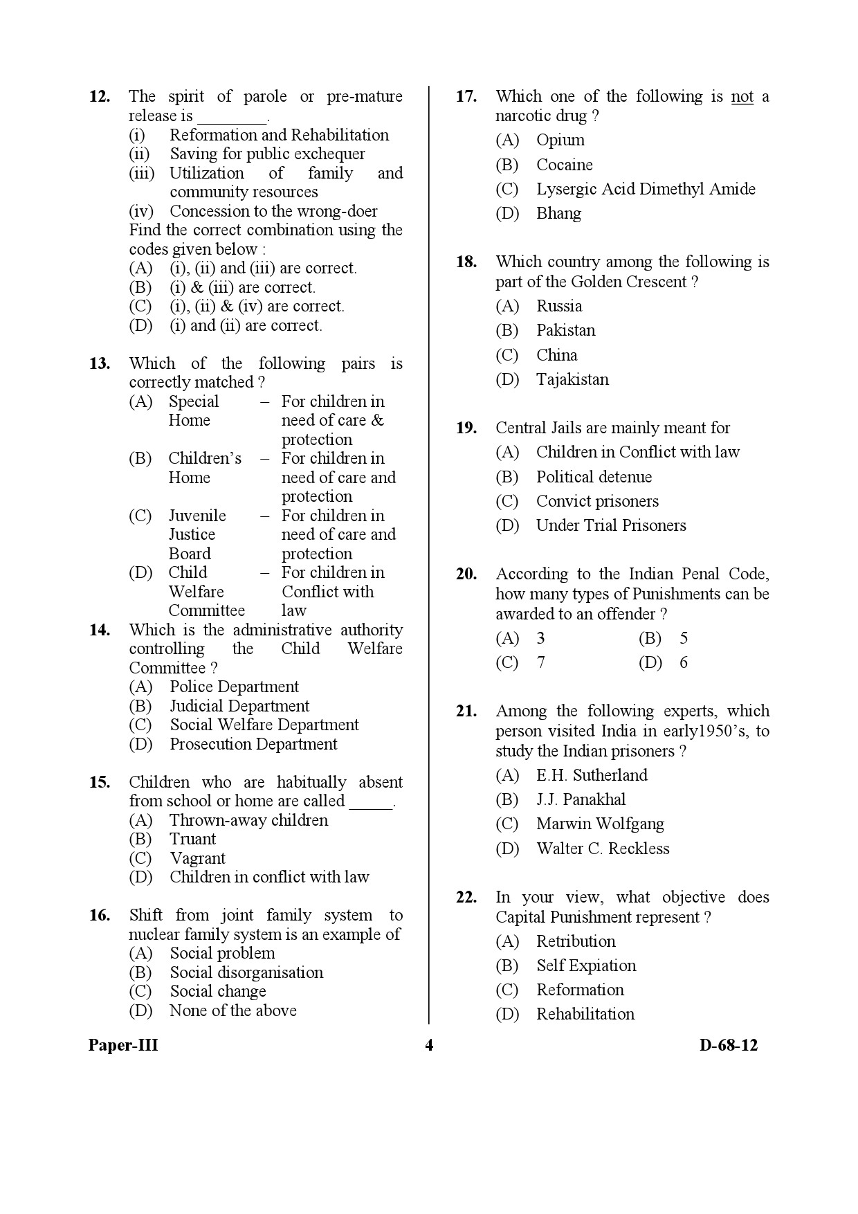 UGC NET Criminology Question Paper III December 2012 4