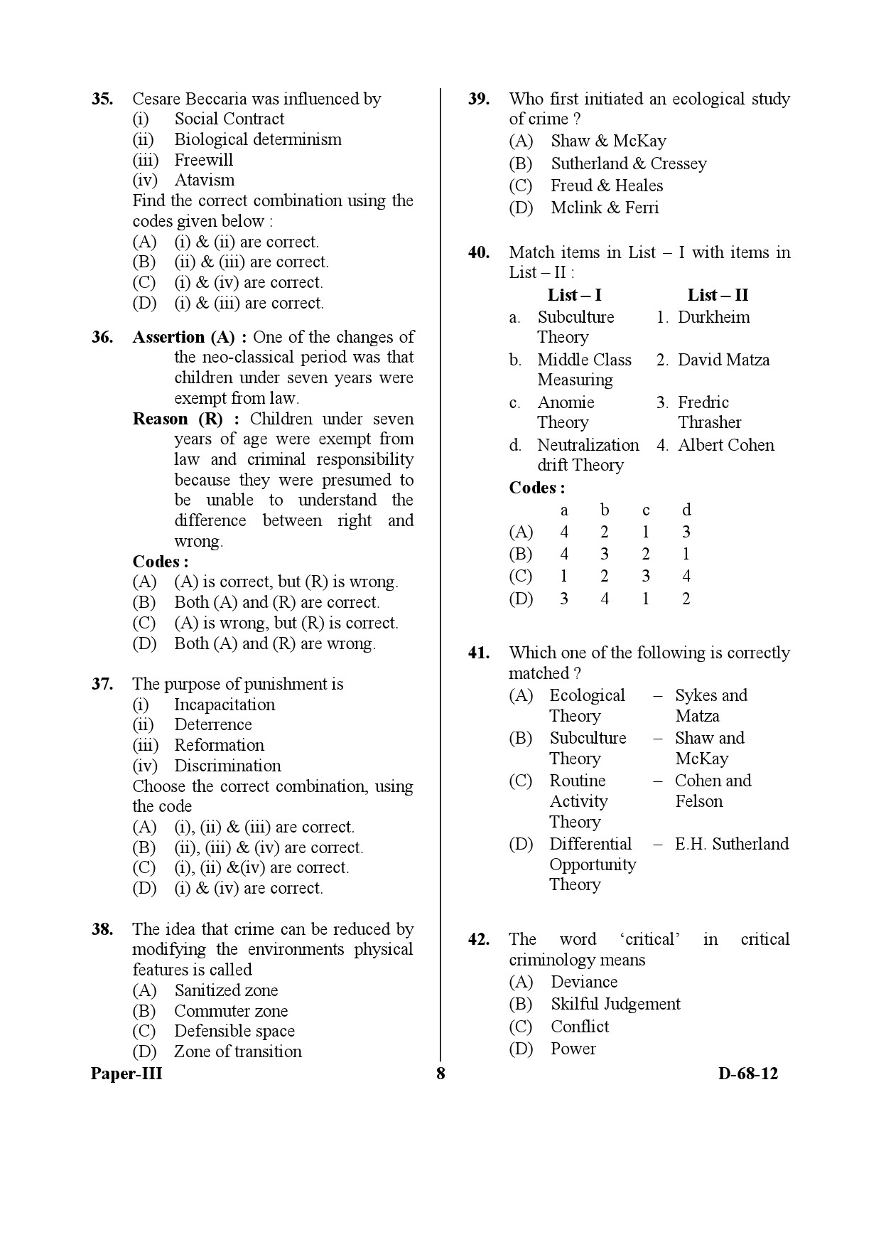 UGC NET Criminology Question Paper III December 2012 8