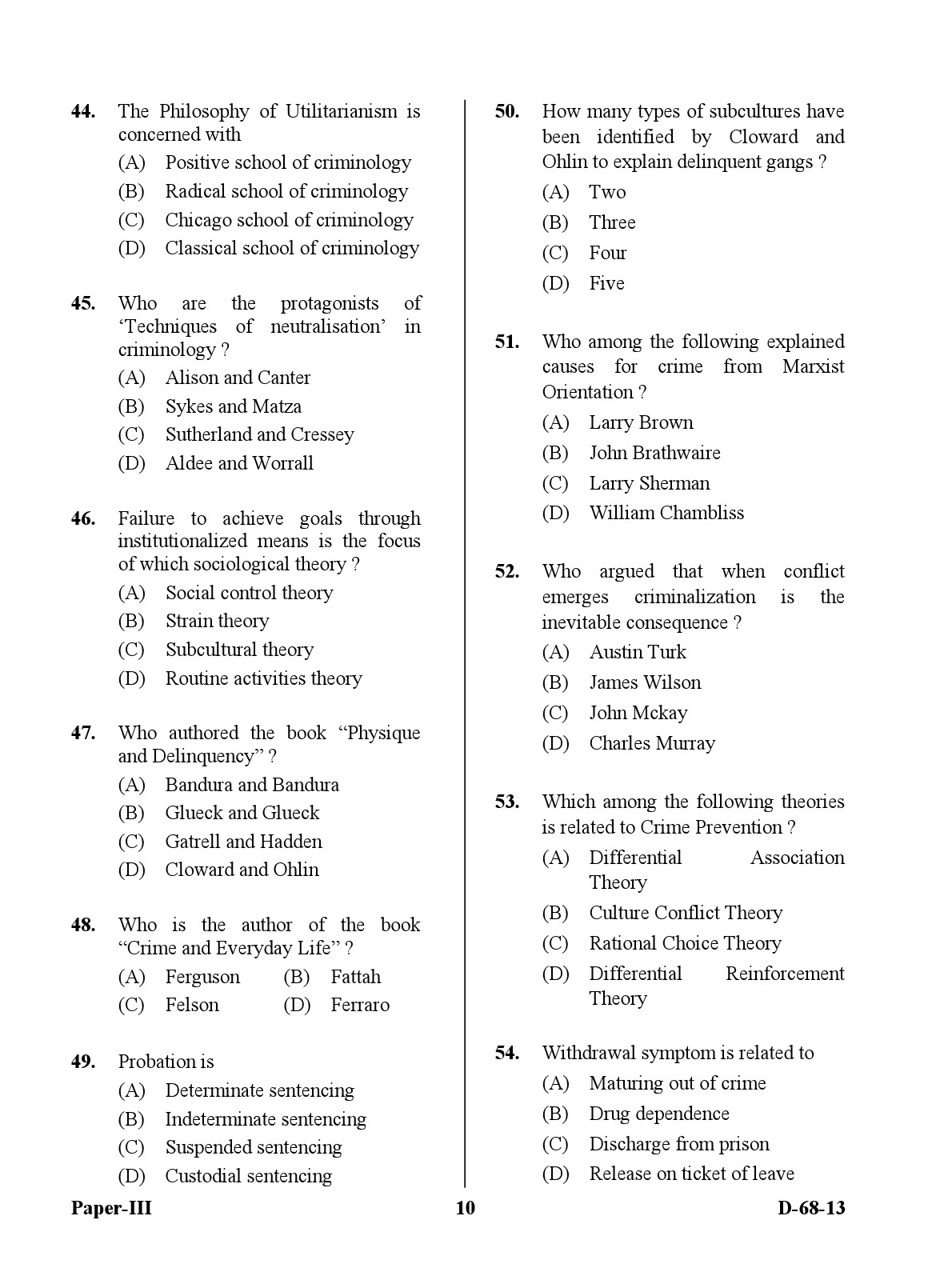 UGC NET Criminology Question Paper III December 2013 10