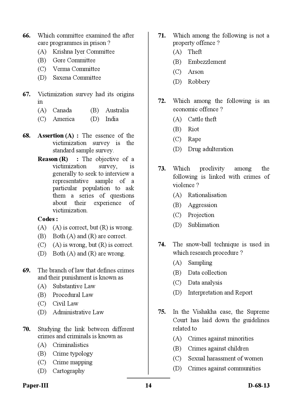 UGC NET Criminology Question Paper III December 2013 14