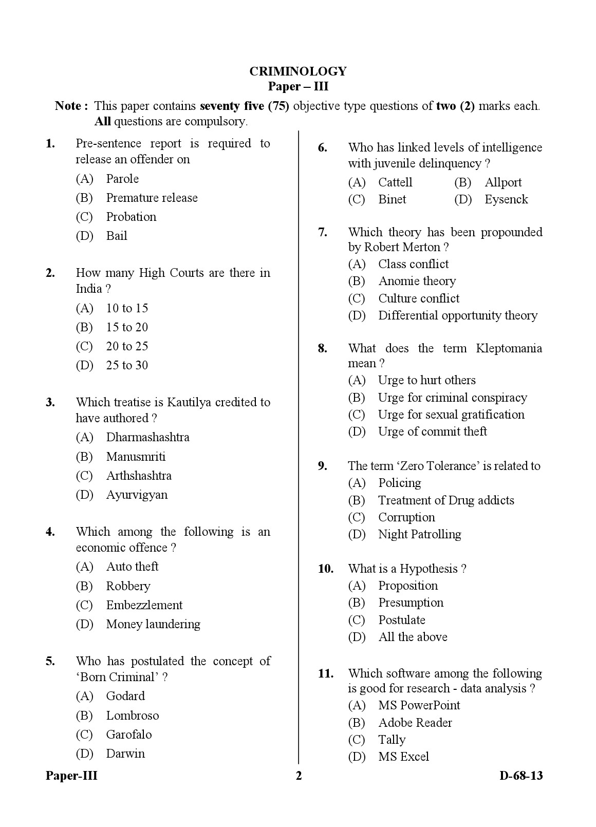 UGC NET Criminology Question Paper III December 2013 2