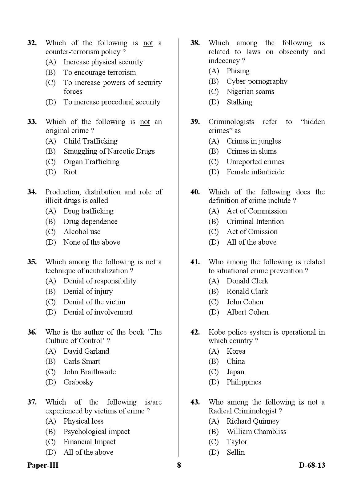 UGC NET Criminology Question Paper III December 2013 8