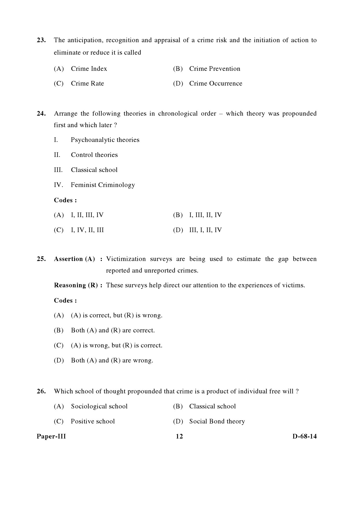 UGC NET Criminology Question Paper III December 2014 12