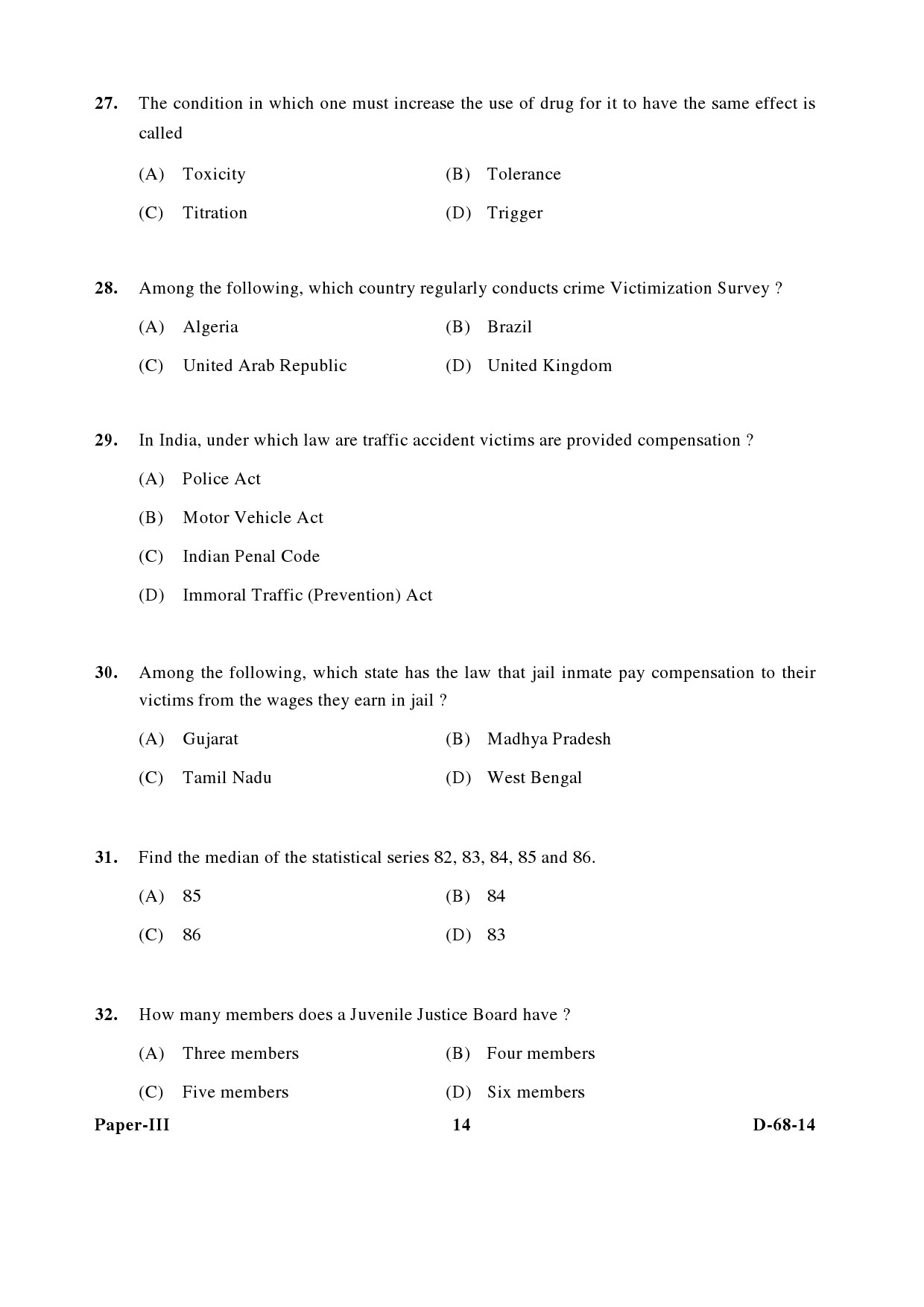 UGC NET Criminology Question Paper III December 2014 14