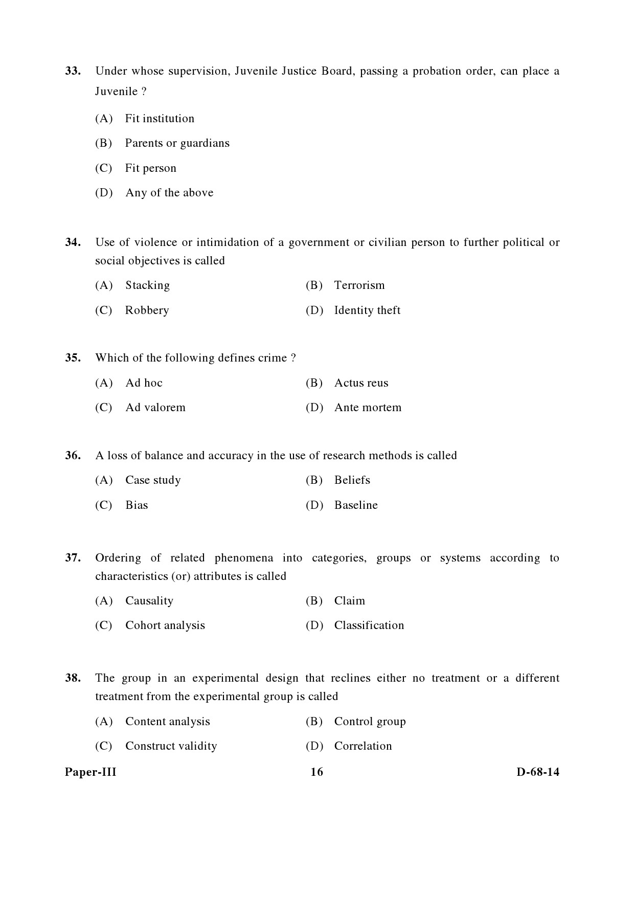 UGC NET Criminology Question Paper III December 2014 16