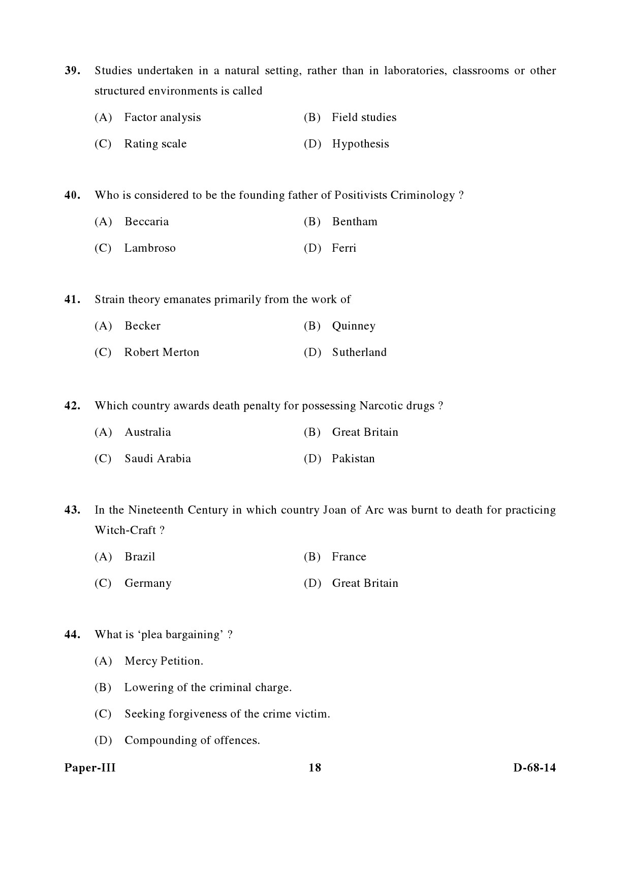 UGC NET Criminology Question Paper III December 2014 18