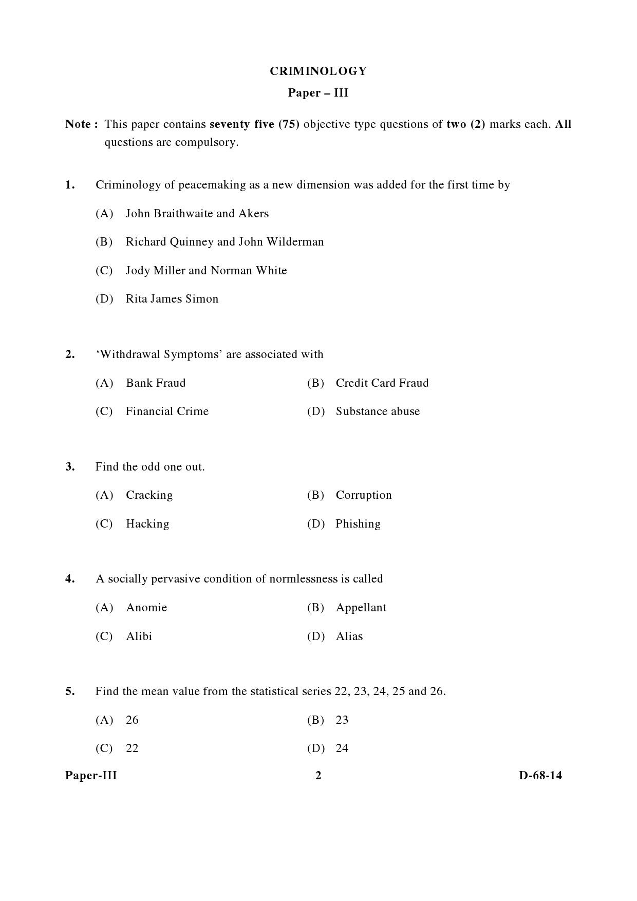 UGC NET Criminology Question Paper III December 2014 2