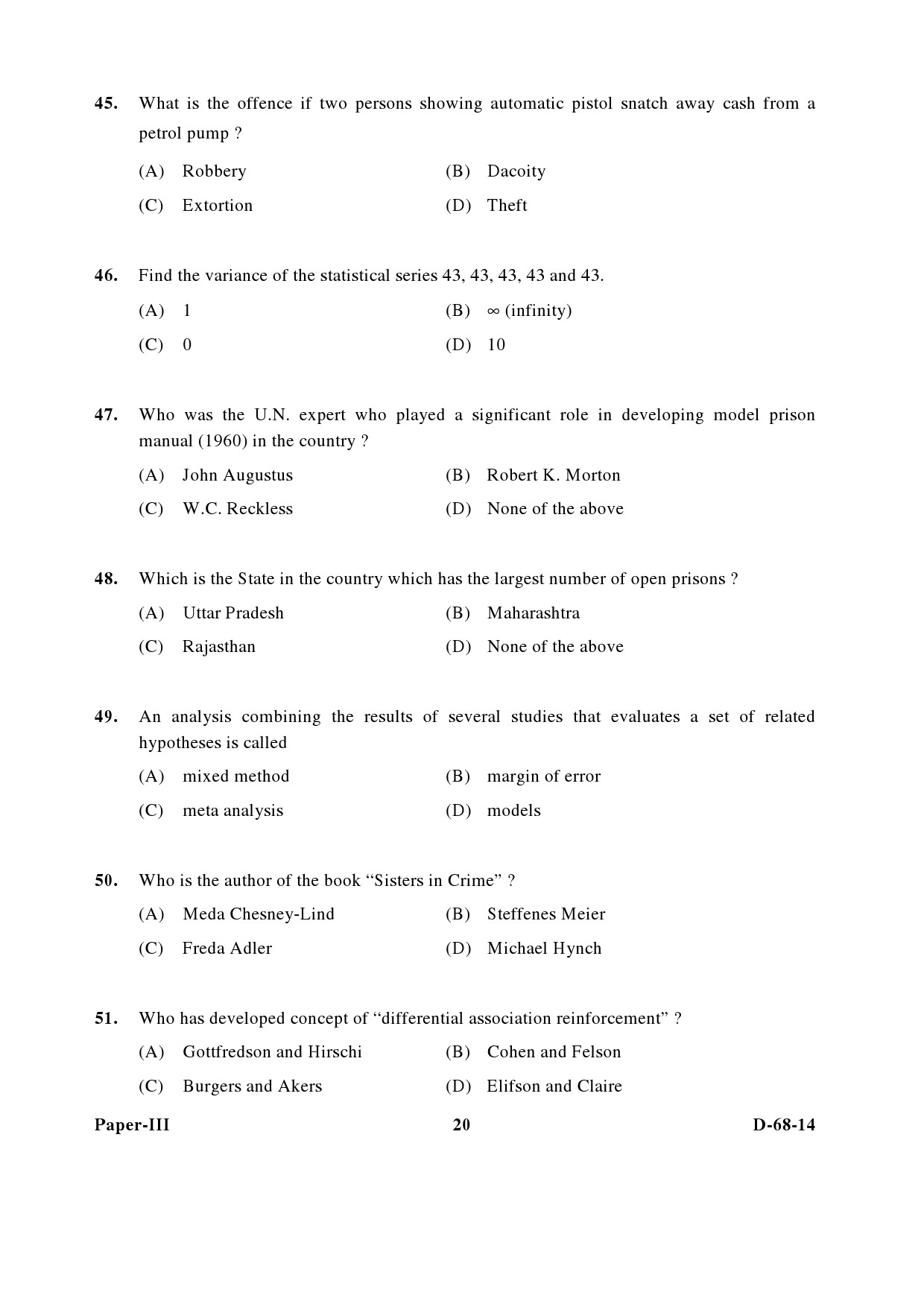 UGC NET Criminology Question Paper III December 2014 20