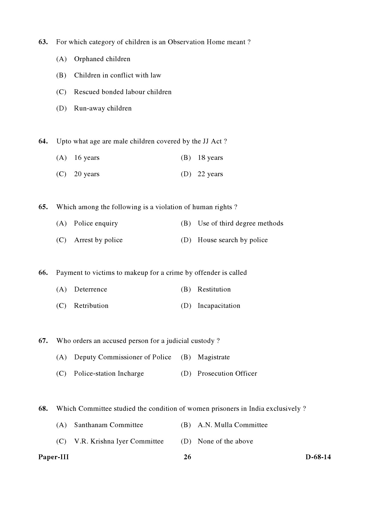 UGC NET Criminology Question Paper III December 2014 26