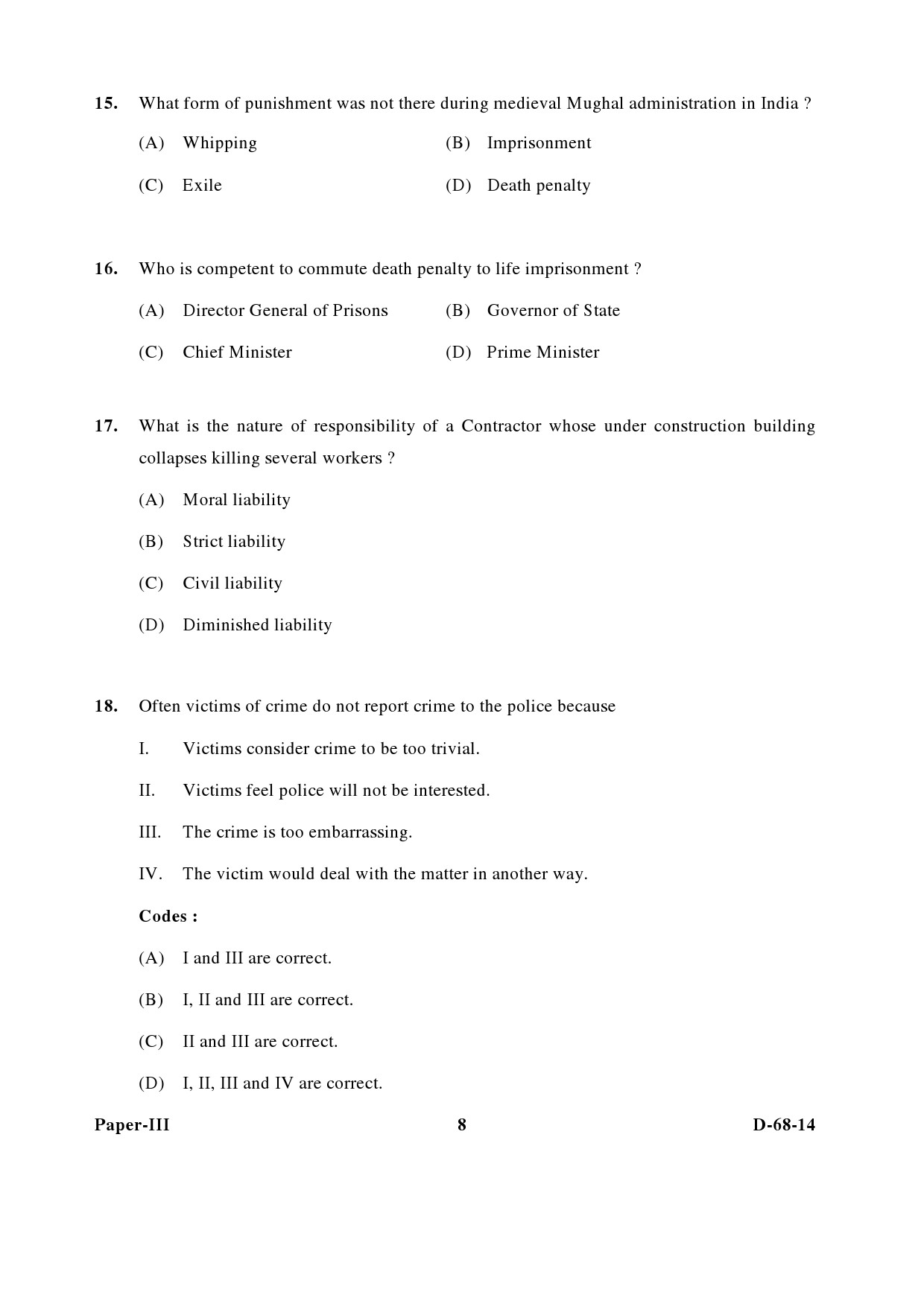 UGC NET Criminology Question Paper III December 2014 8