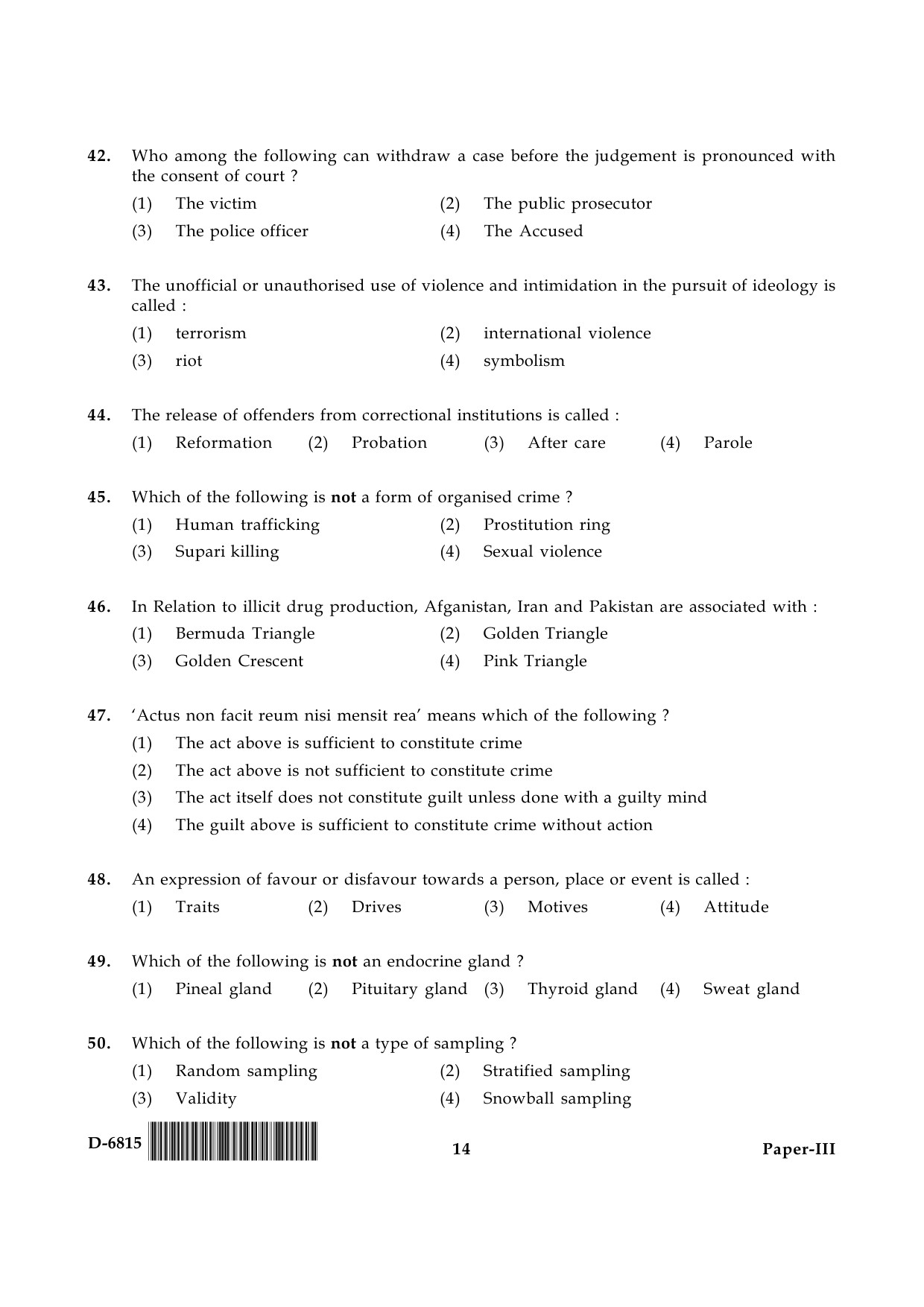 UGC NET Criminology Question Paper III December 2015 14