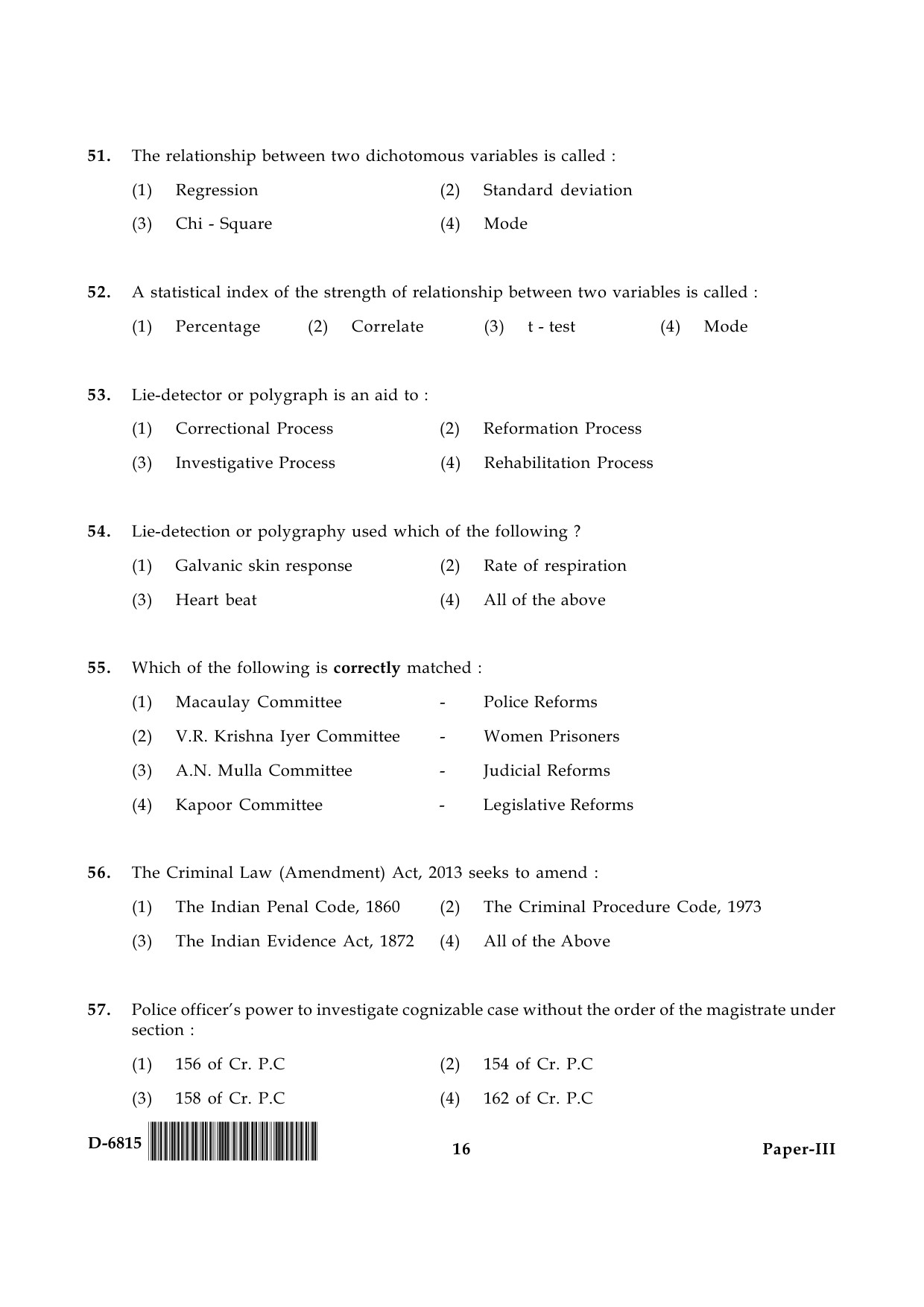 UGC NET Criminology Question Paper III December 2015 16