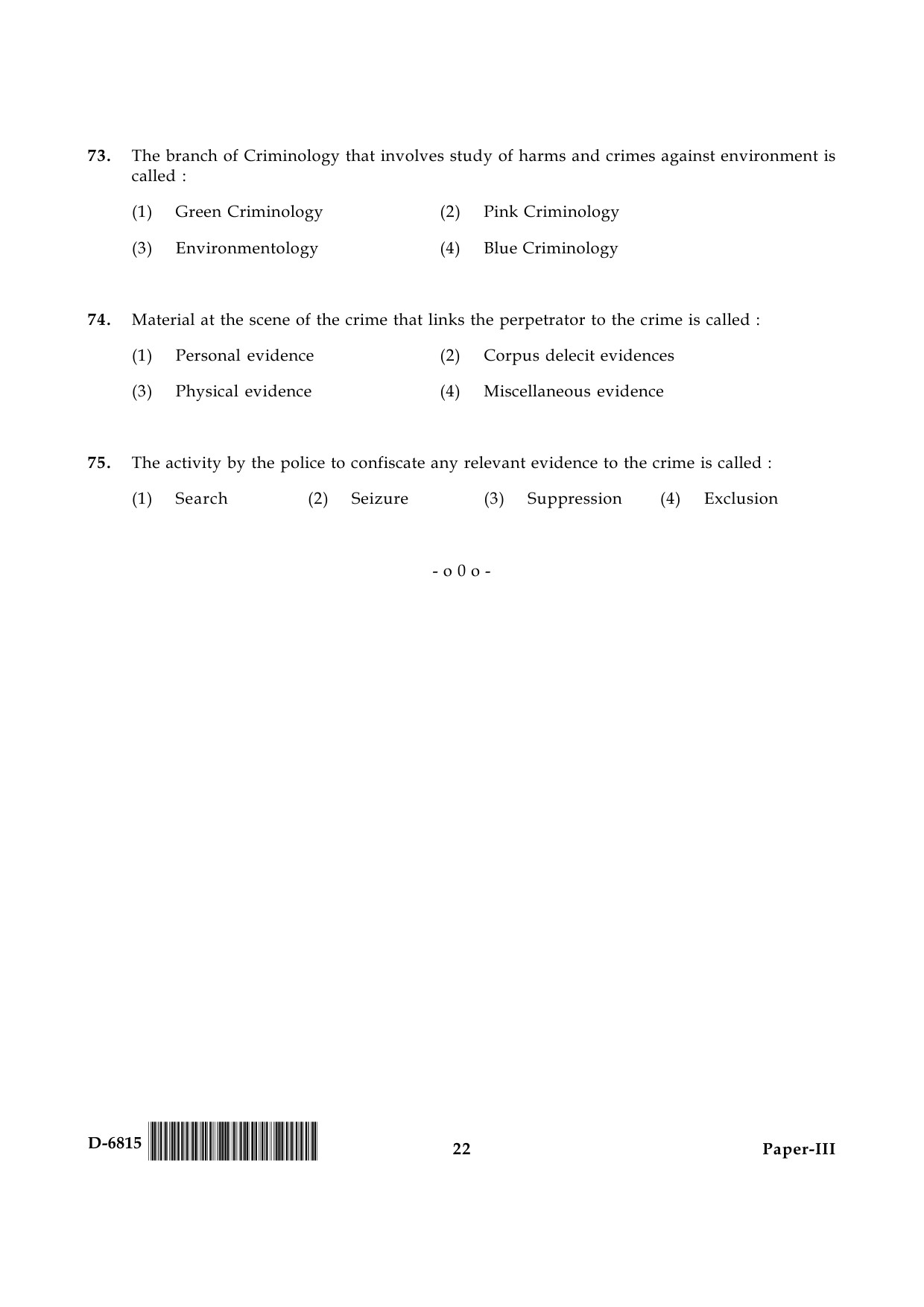 UGC NET Criminology Question Paper III December 2015 22