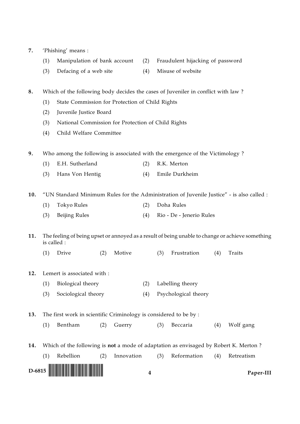 UGC NET Criminology Question Paper III December 2015 4