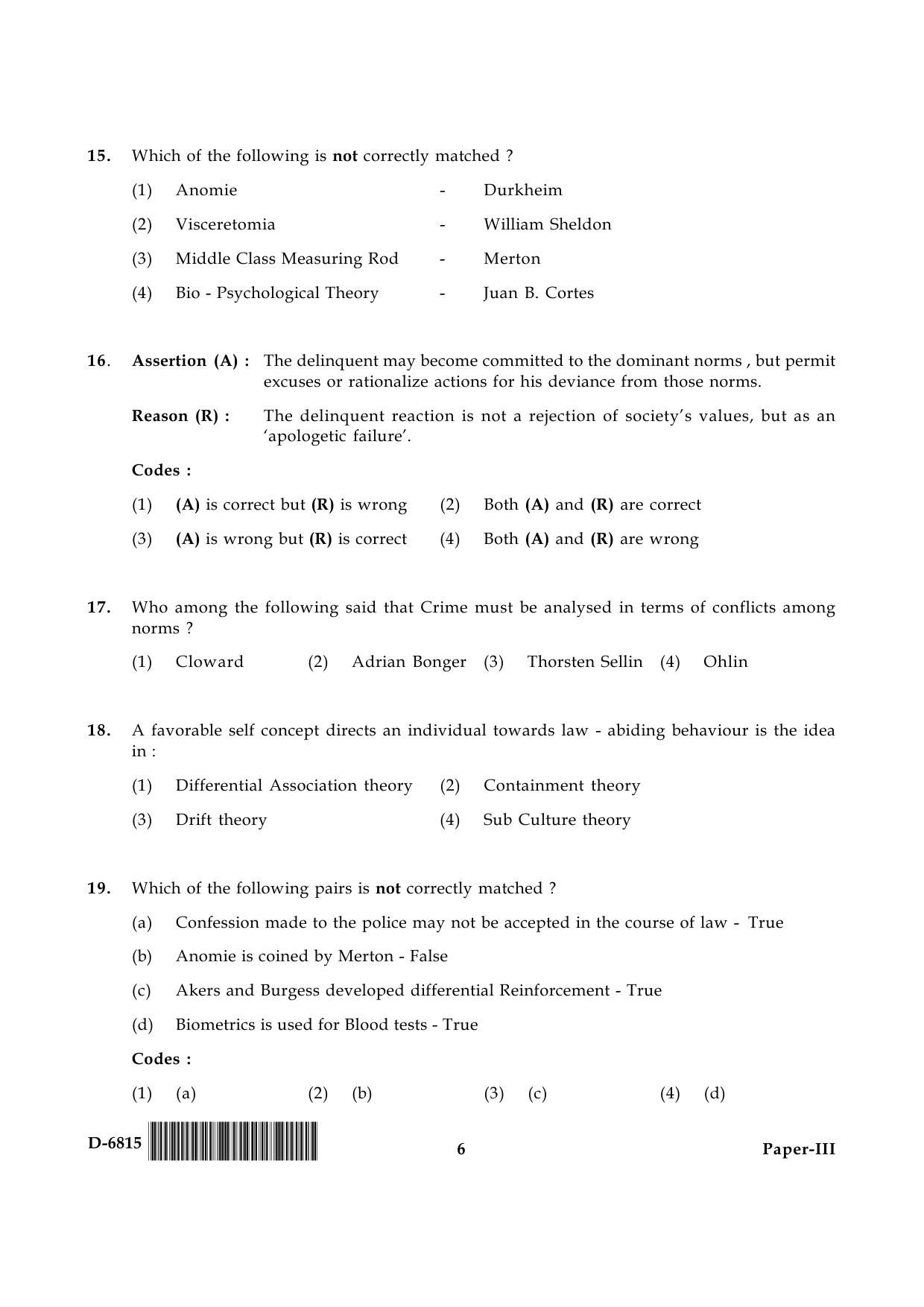 UGC NET Criminology Question Paper III December 2015 6