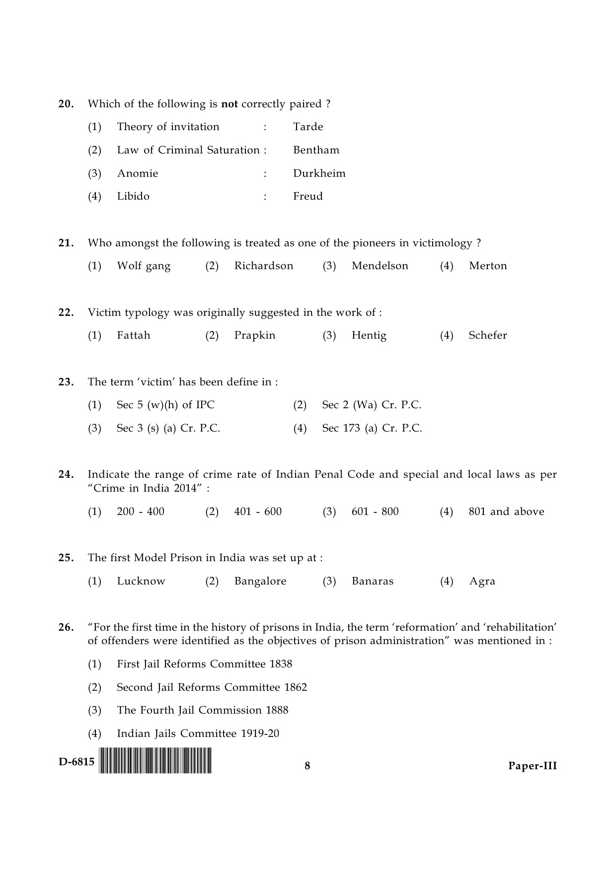 UGC NET Criminology Question Paper III December 2015 8