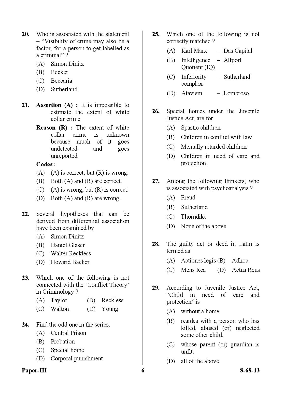 UGC NET Criminology Question Paper III Exam September 2013 6