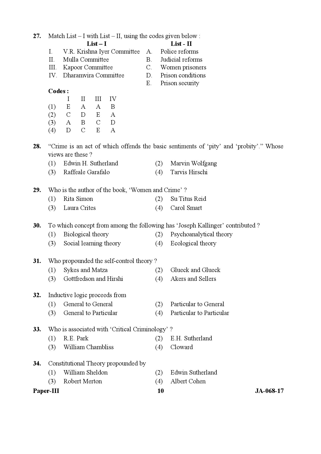 UGC NET Criminology Question Paper III January 2017 10