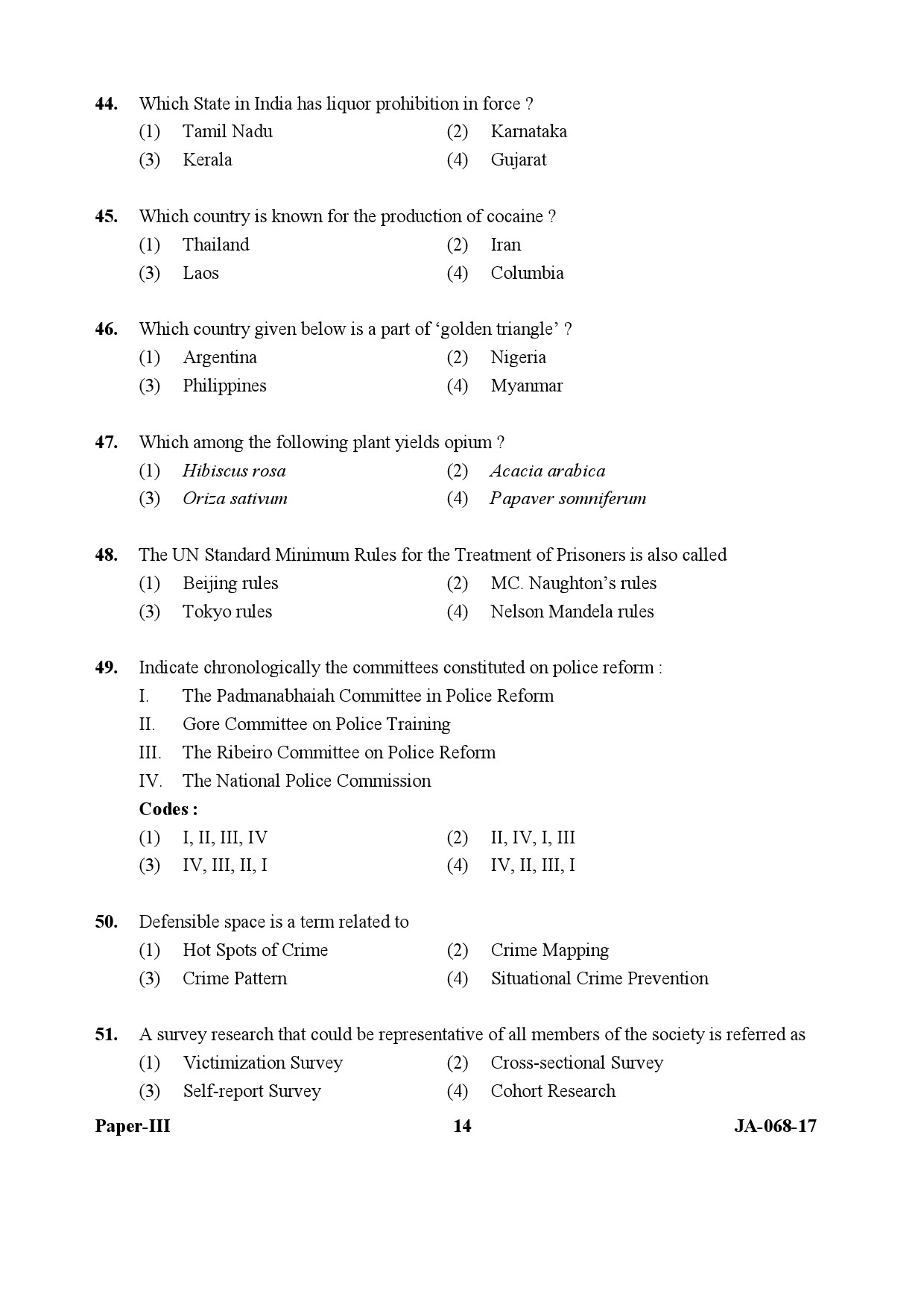 UGC NET Criminology Question Paper III January 2017 14