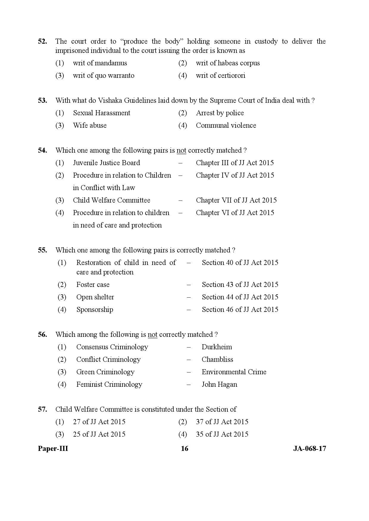 UGC NET Criminology Question Paper III January 2017 16