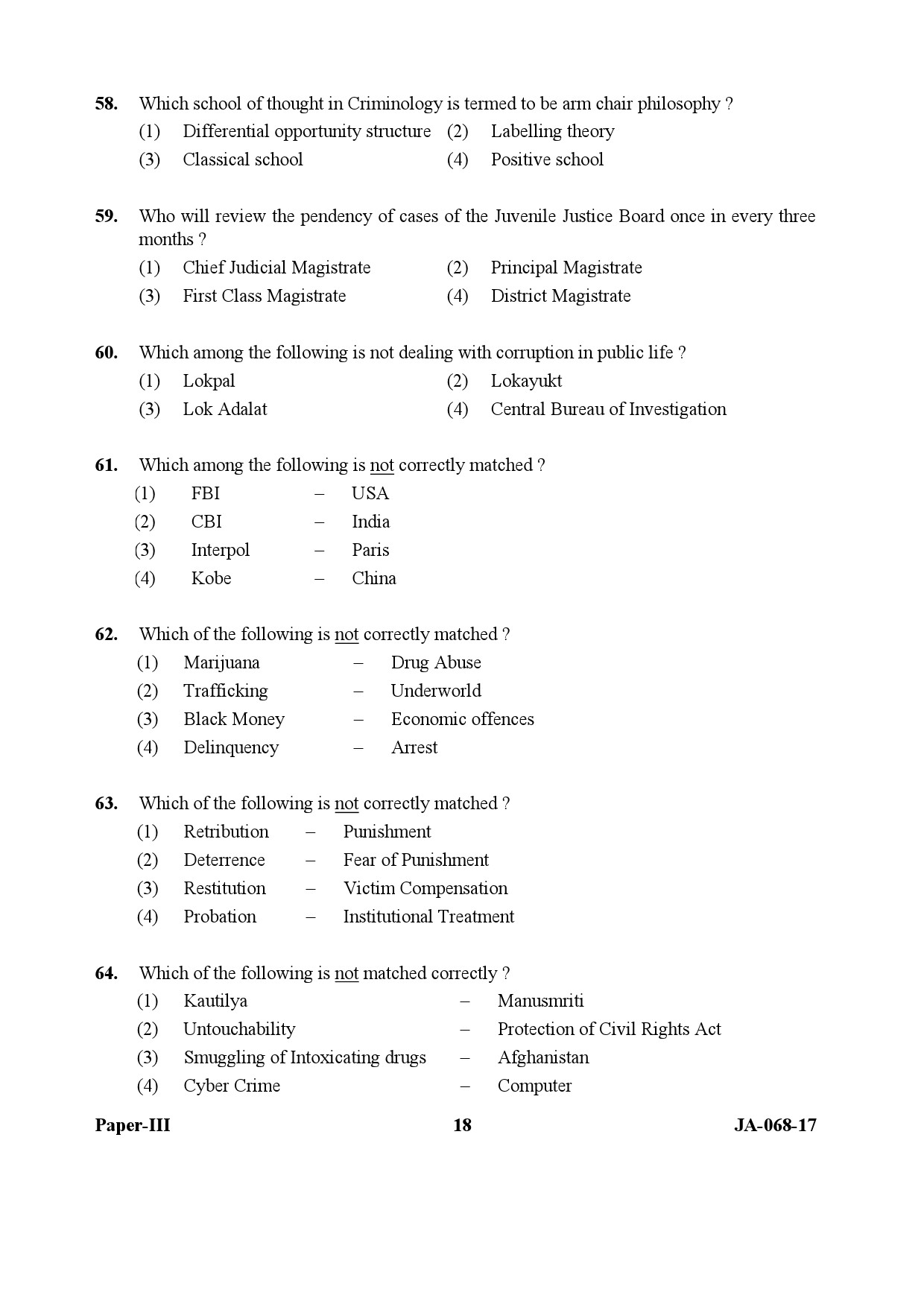 UGC NET Criminology Question Paper III January 2017 18