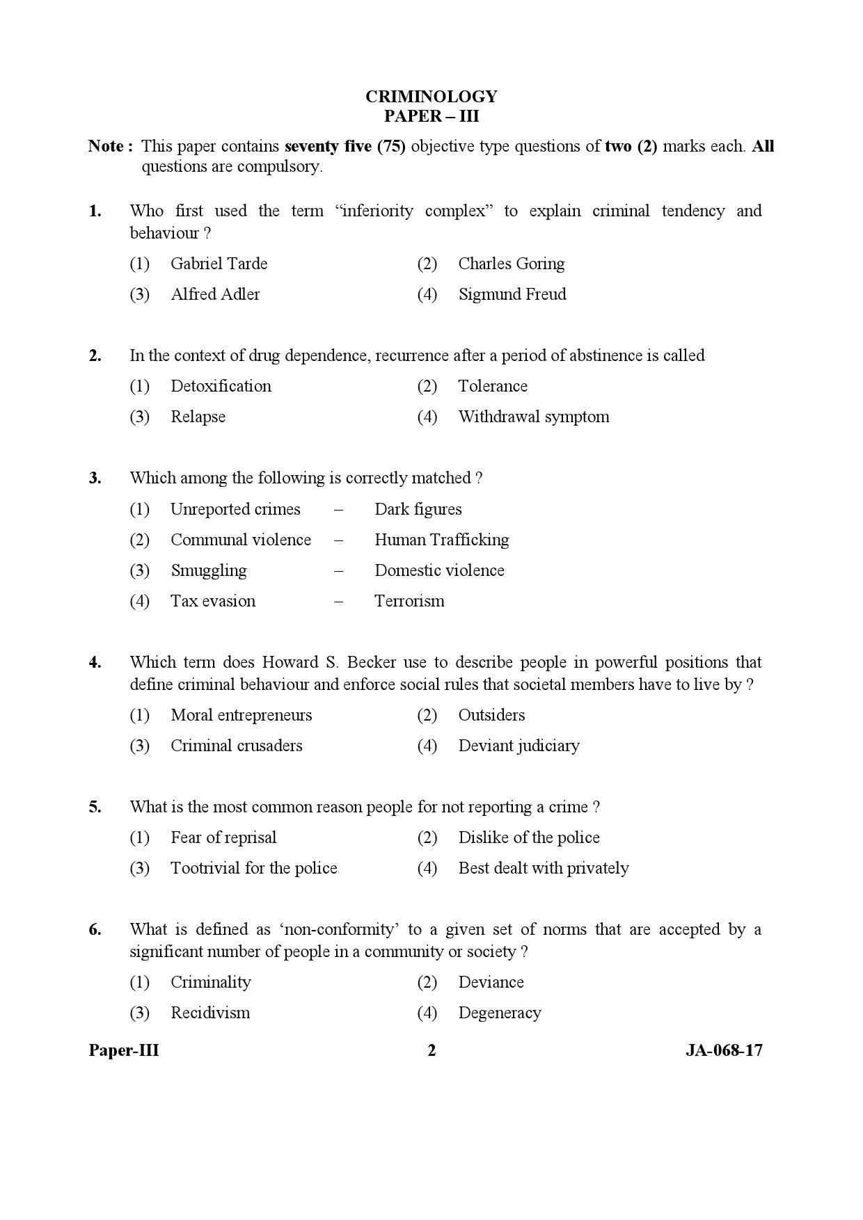 UGC NET Criminology Question Paper III January 2017 2