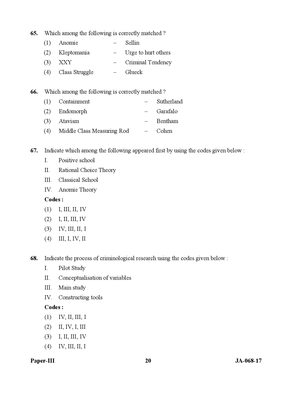 UGC NET Criminology Question Paper III January 2017 20